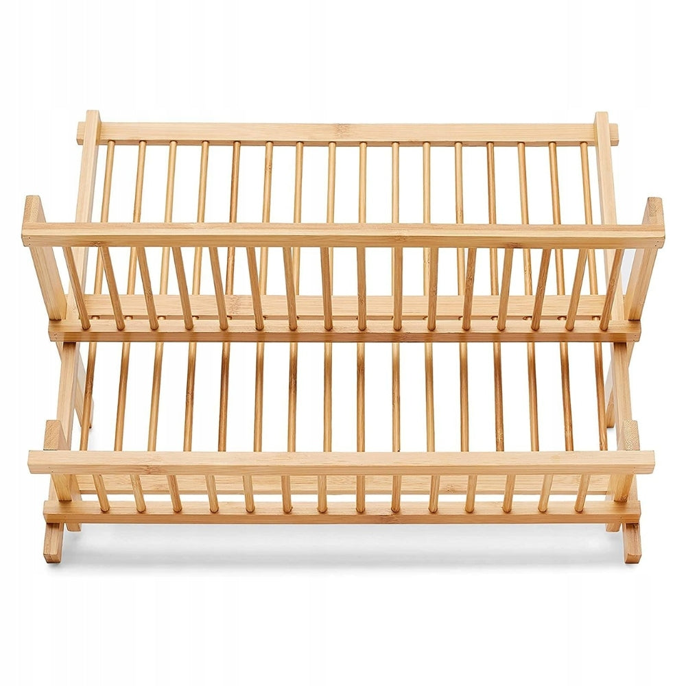 BAMBOO DISH DRYER DRAINER FOLDING 2-TIER CUPS PLATES Brand AmazonBasic