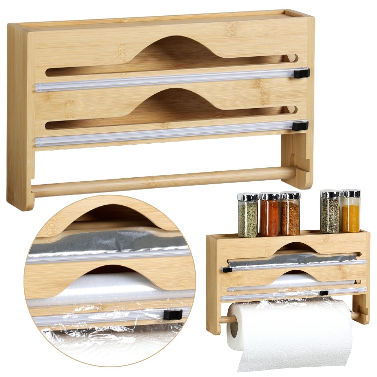 BAMBOO KITCHEN FOIL DISPENSER Paper Towel Holder Hanging