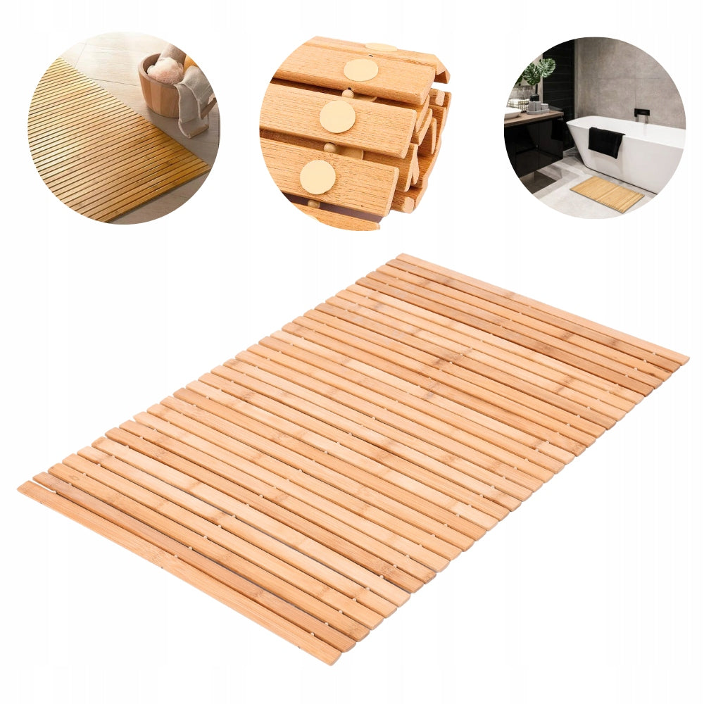 BAMBOO MAT BATHROOM WOODEN NON-SLIP RUG NATURAL 40X60 CM