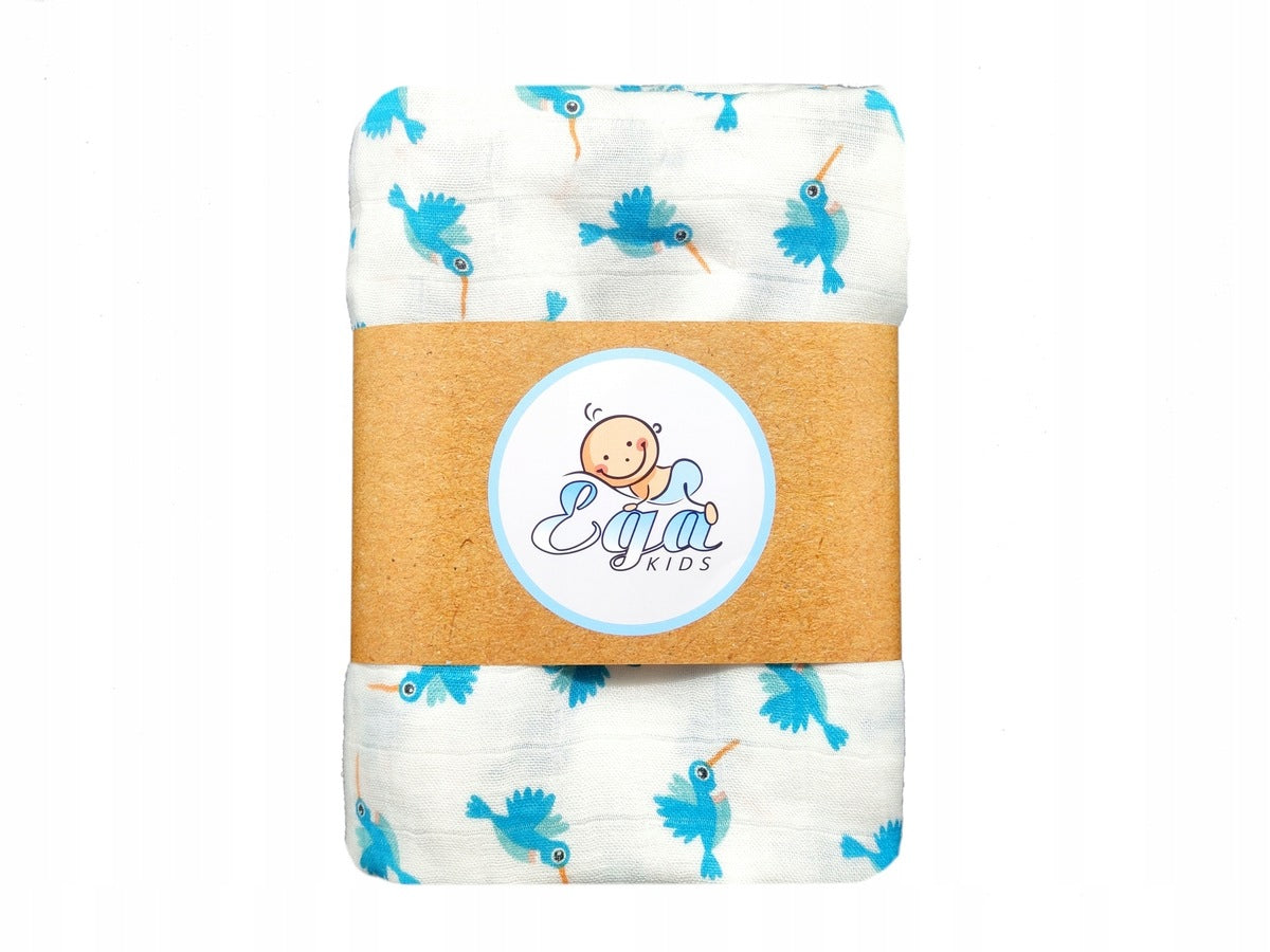 BAMBOO SWADDLE 120x120 884 BIRD BLUE