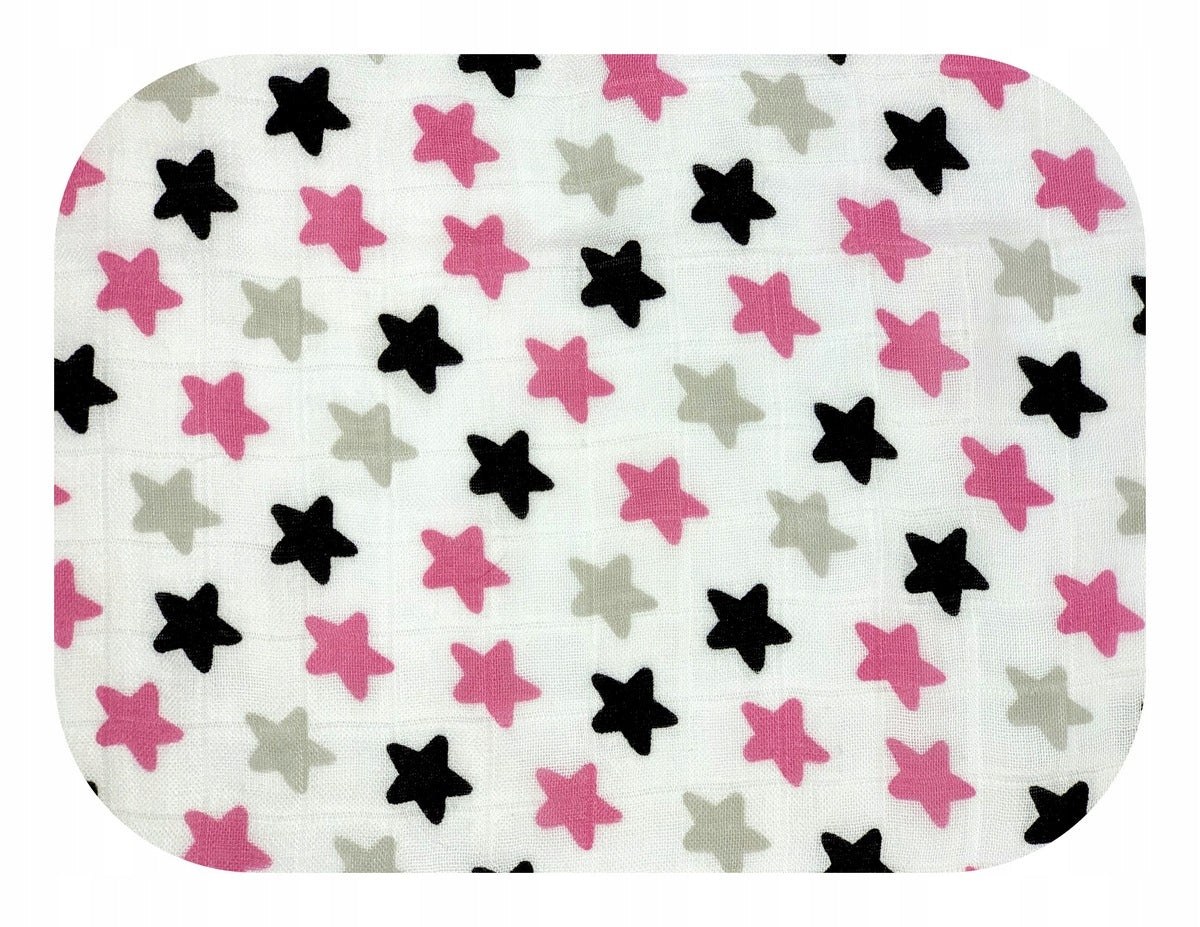 BAMBOO SWADDLE 120x120 914 STARS PINK AND BLACK Packaging status original