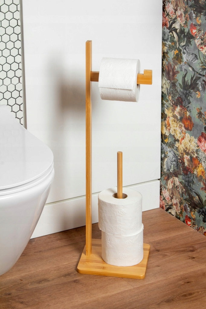 BAMBOO WOOD TOILET PAPER STAND SOLID STRONG Packaging status original