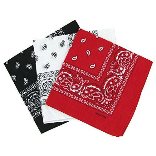 BANDANA SET OF 3 PAISLEY BLACK RED WHITE UNIVERSAL Brand no brand
