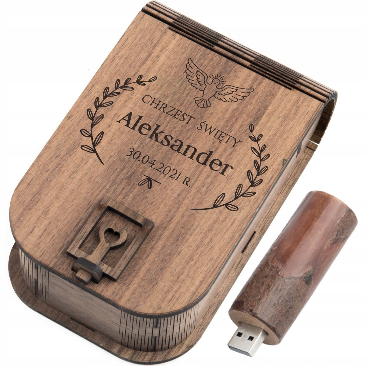 BAPTISM MEMORIAL Pendrive Wooden box 1 GB 2.0 set engraving