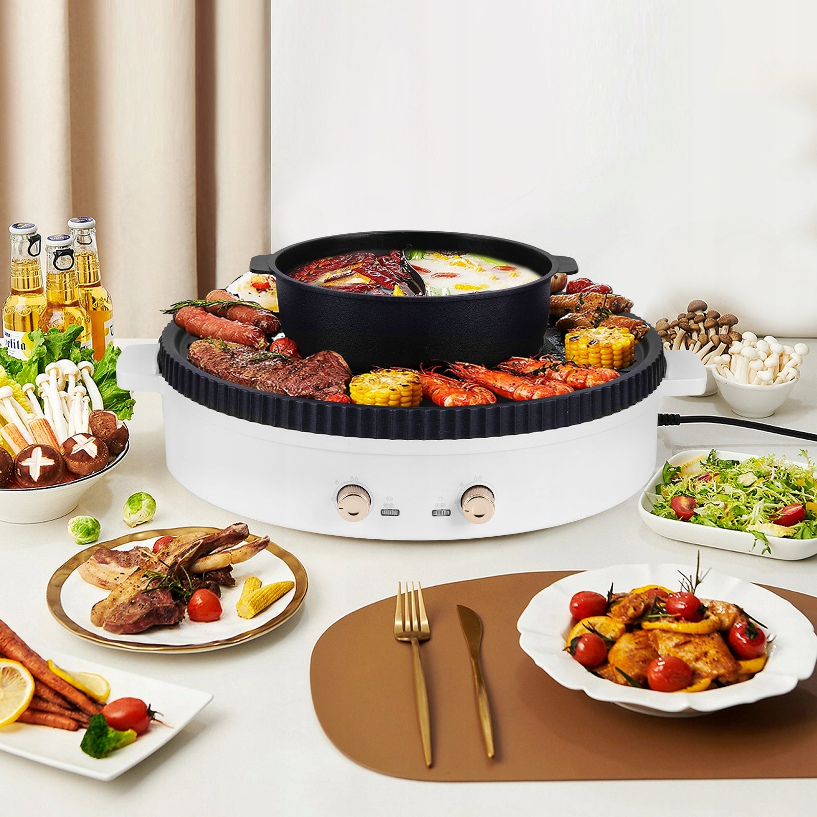 BARBECUE HOT POT ELECTRIC GRILL two levels 2000W white Power rating 2000 W