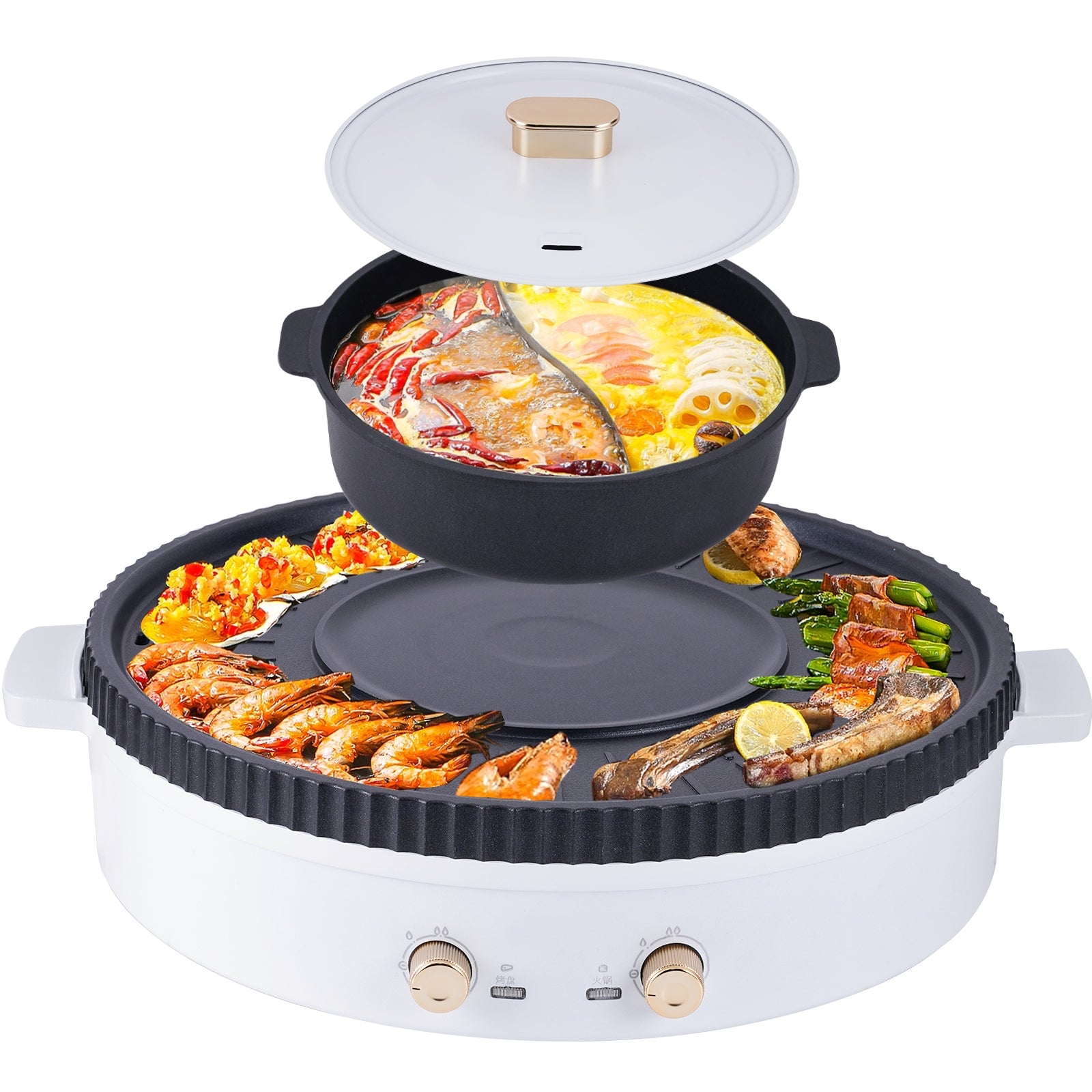 BARBECUE HOT POT ELECTRIC GRILL two levels 2000W white
