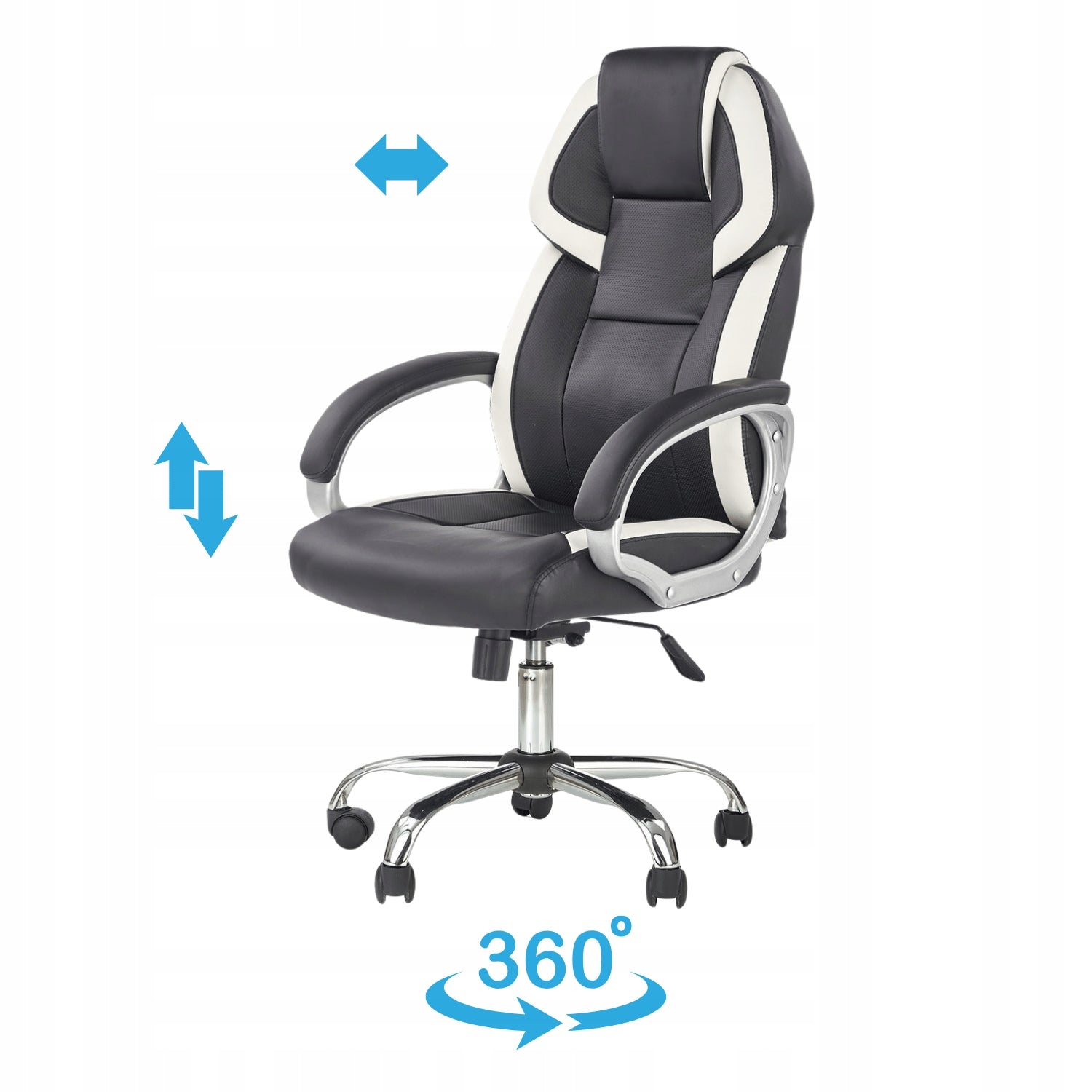BARTON Desk Swivel Chair Black White Leather for Office Computer Brand Halmar