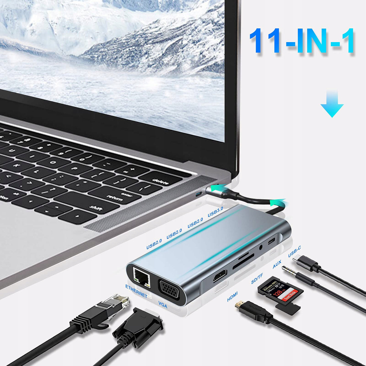BASEUS ADAPTER HUB ADAPTER 11IN1 USB TYPE C TO 4K HDMI USB VGA SD/TF LAN