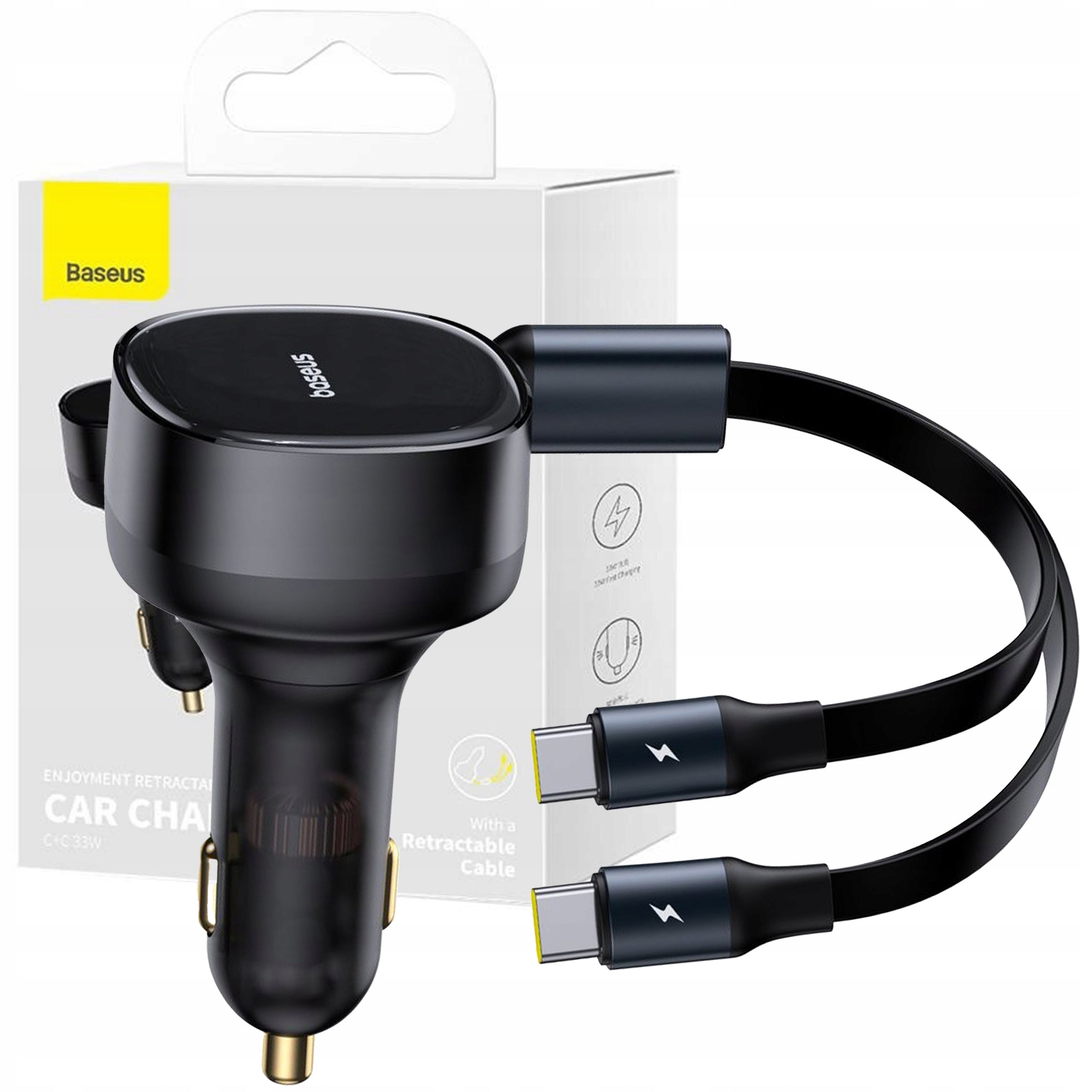 BASEUS CAR CHARGER 33W 2x USB-C TYPE C CABLE 0,75m PD QC FAST