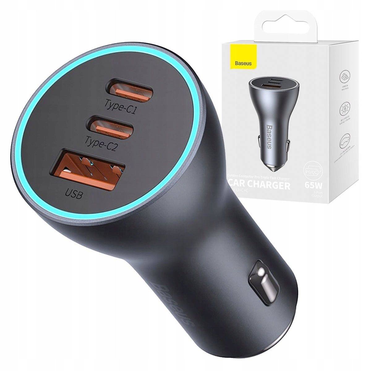 BASEUS CAR CHARGER POWERFUL USB 2x USB C FOR CIGARETTE LIGHTER SOCKETS POWERFUL Packaging status original