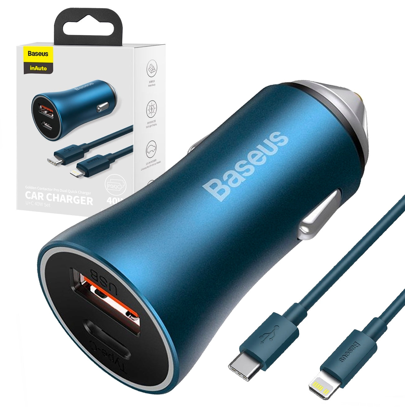 BASEUS FAST CAR CHARGER FOR USB C USB PHONE STRONG 40W PD QC