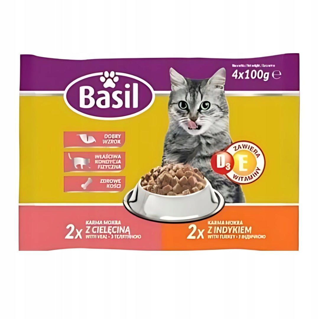 BASIL CAT FOOD SACHETS VEAL TURKEY (4x100g) x 1
