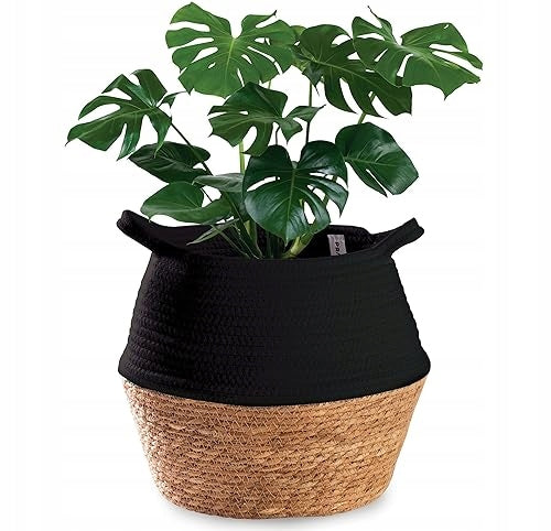BASKET BRAIDED FROM SEAGRASS AND COTTON POT PLANT 32 CM