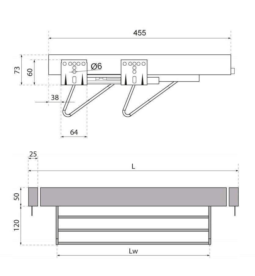 BASKET PULL-OUT SHOE SHELF FOR WARDROBE SYMPHONY 600 60CM WB-666 P35 ANTHRACITE Length 600 cm