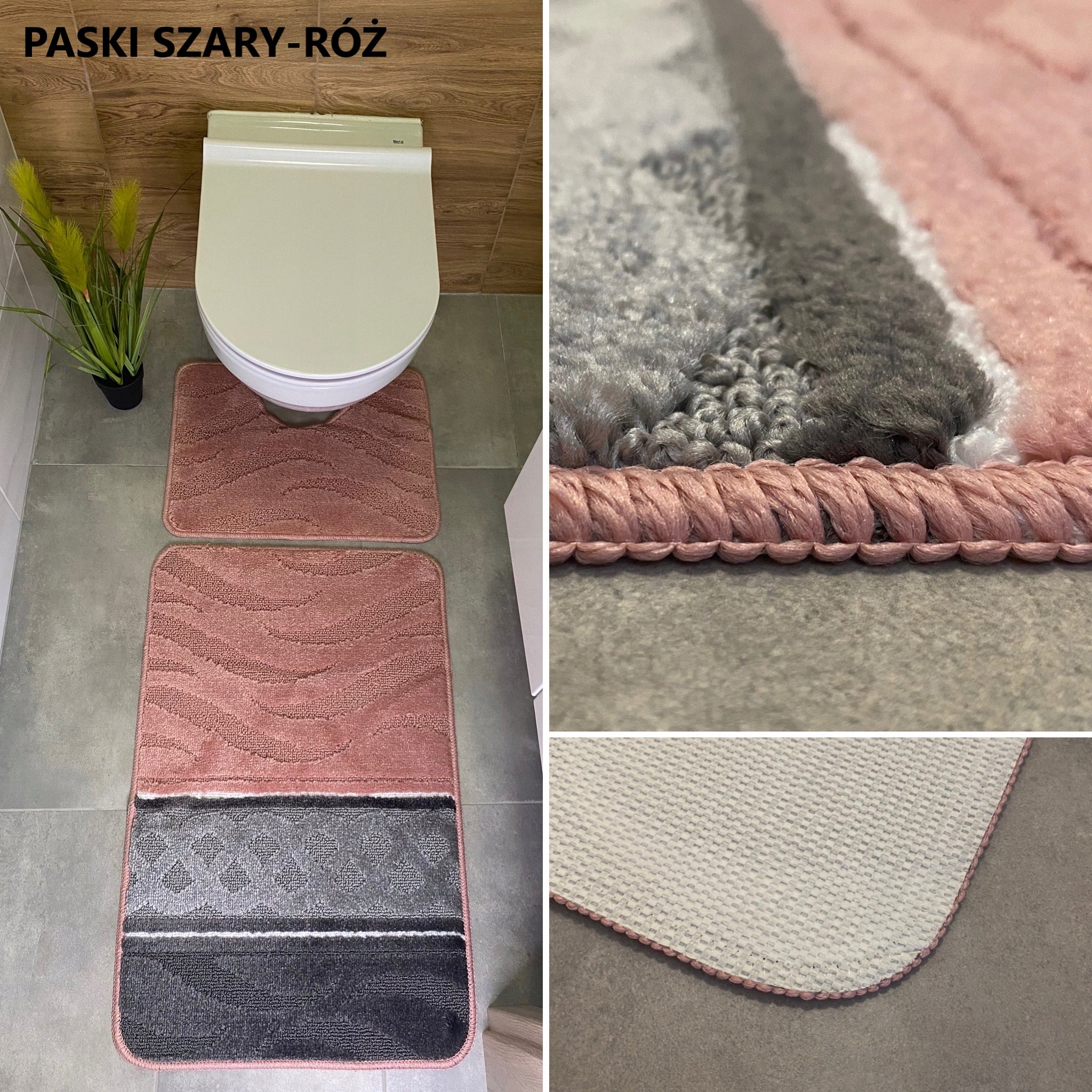 BATHROOM CARPET 2 PARTS ANTI-SLIP MIX OF PATTERNS Thickness 11 mm