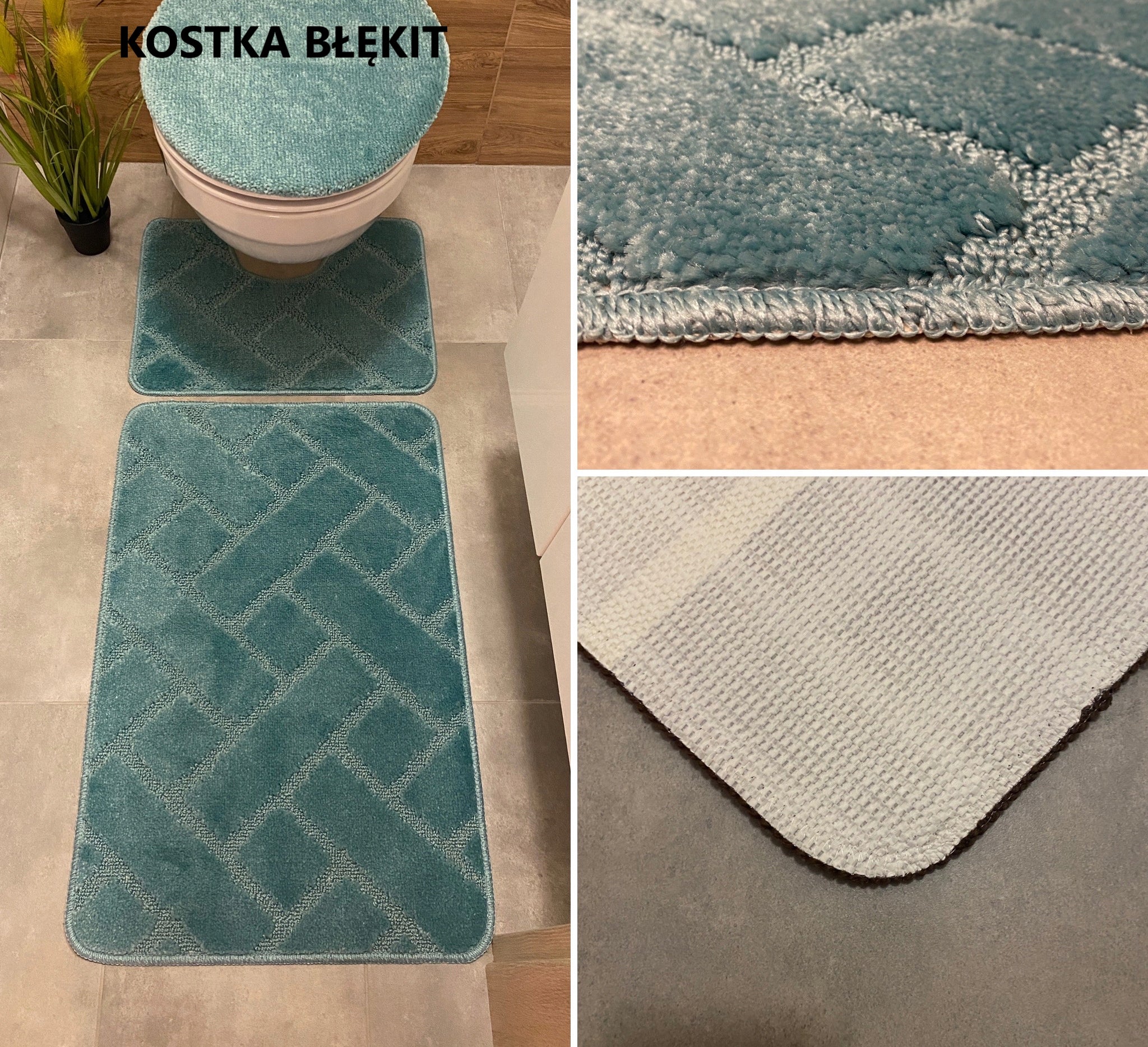 BATHROOM CARPET 3 PARTS ANTI-SLIP MIX OF PATTERNS Material polypropylene