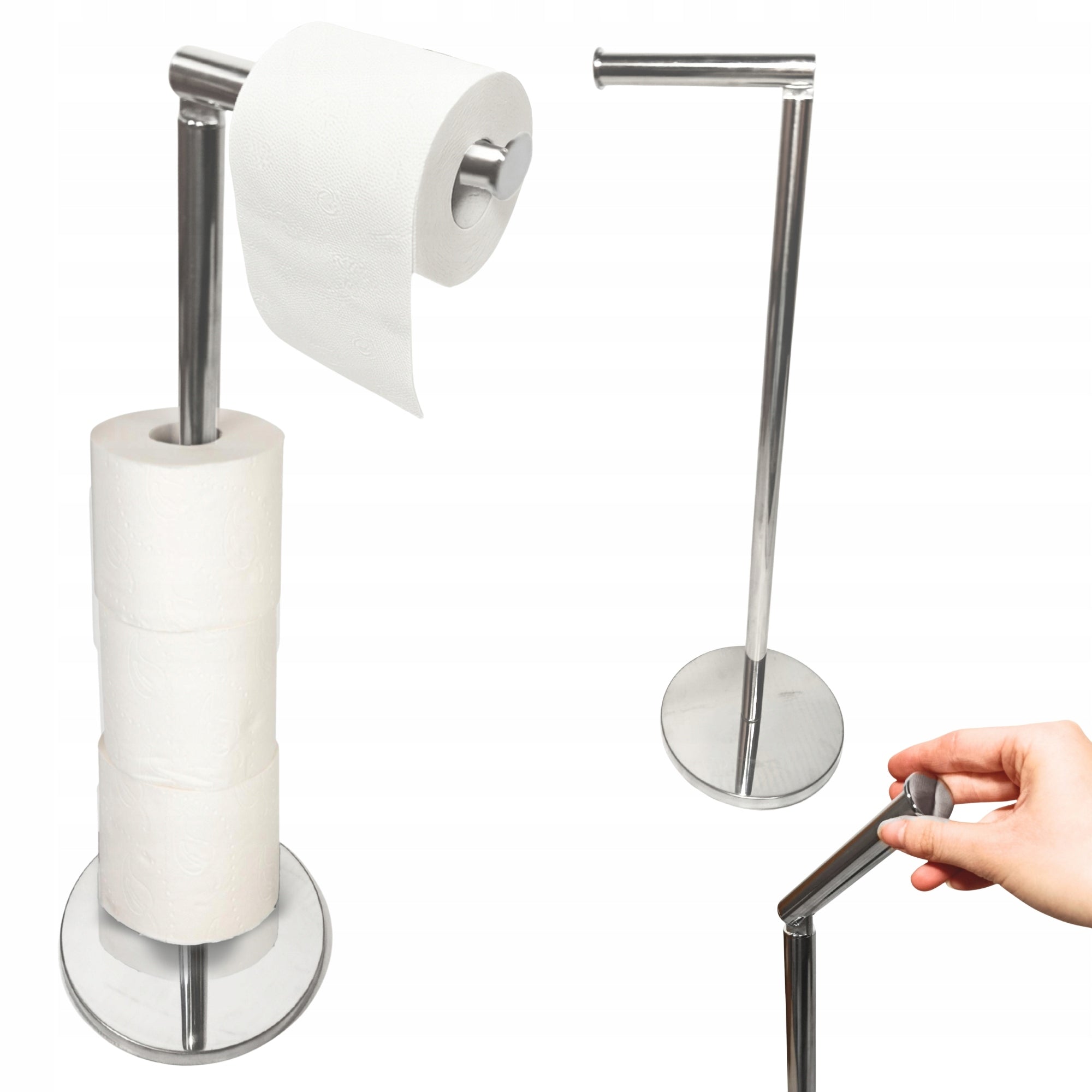 BATHROOM HANDLE STAND FOR 5 ROLLS TOILET PAPER CHROME WITHOUT DRILLING