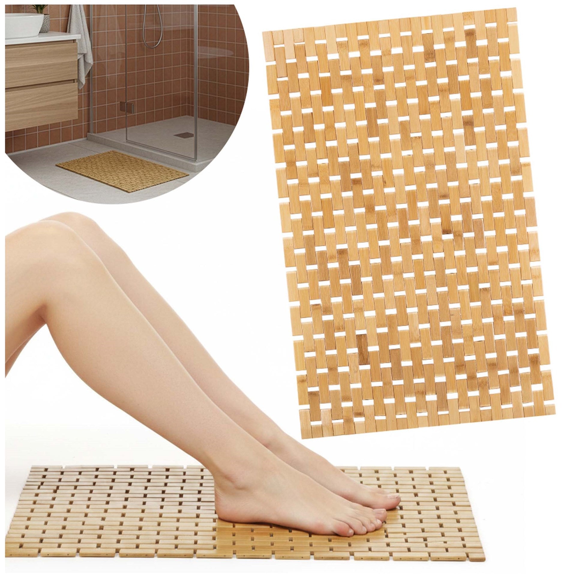BATHROOM MAT BAMBOO RUG NON-SLIP QUICK-DRYING 50x80cm LARGE
