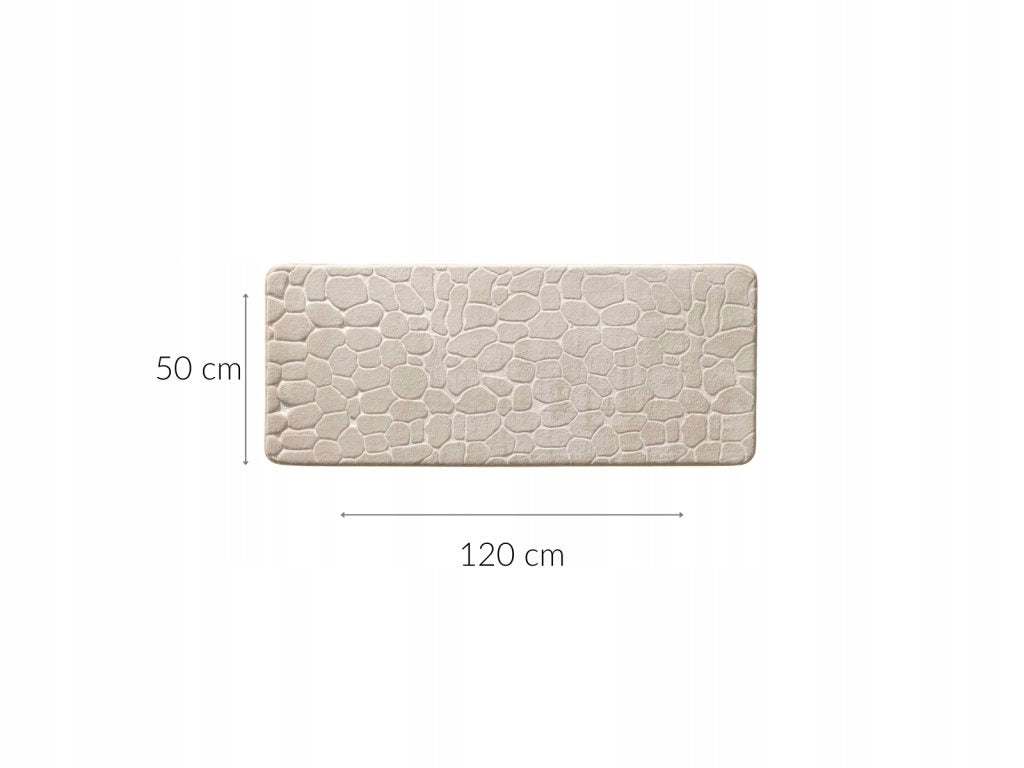 BATHROOM MAT BEIGE ANTI-SLIP RUG EMBOSSED PATTERN 50 x 120 cm Thickness 4 mm