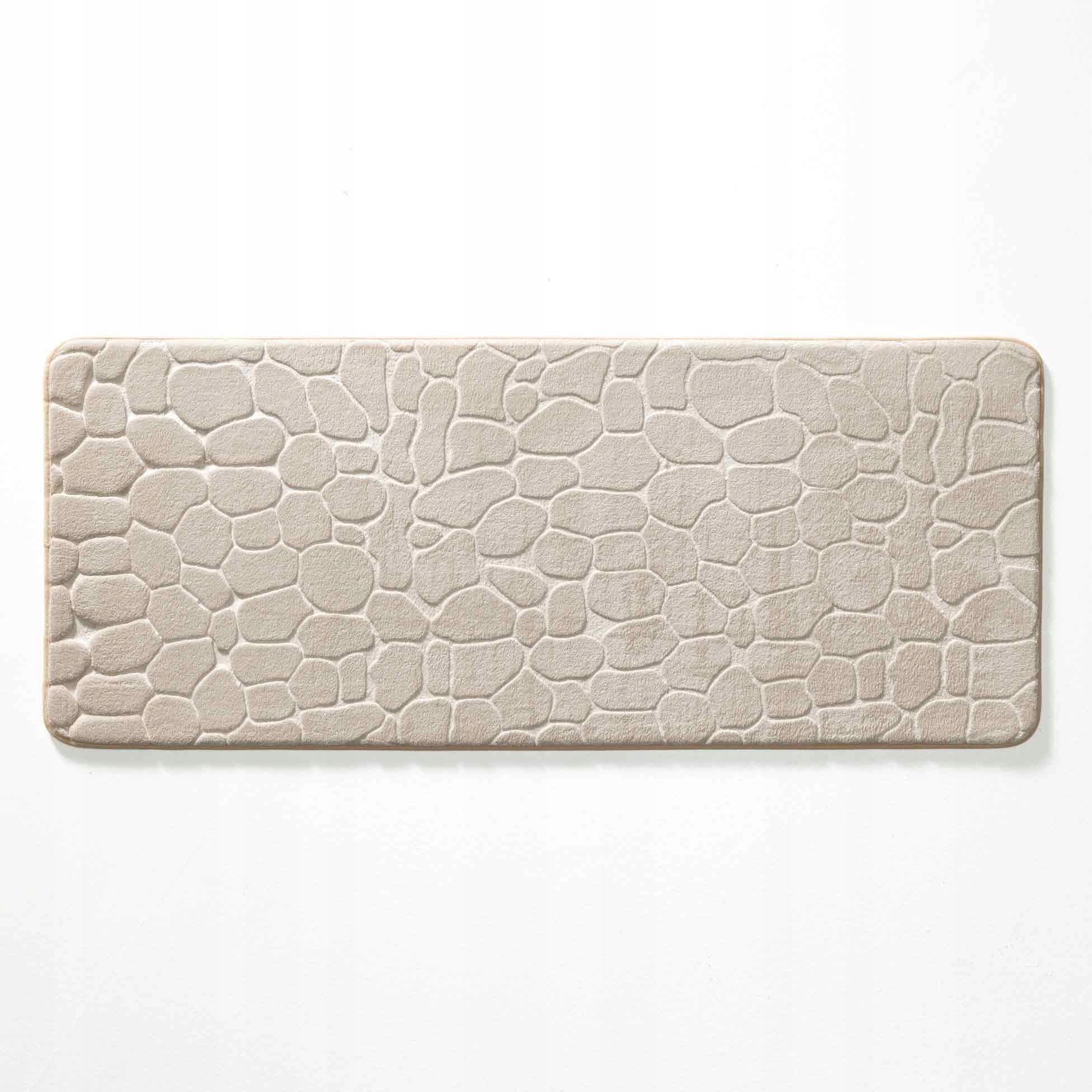 BATHROOM MAT BEIGE ANTI-SLIP RUG EMBOSSED PATTERN 50 x 120 cm