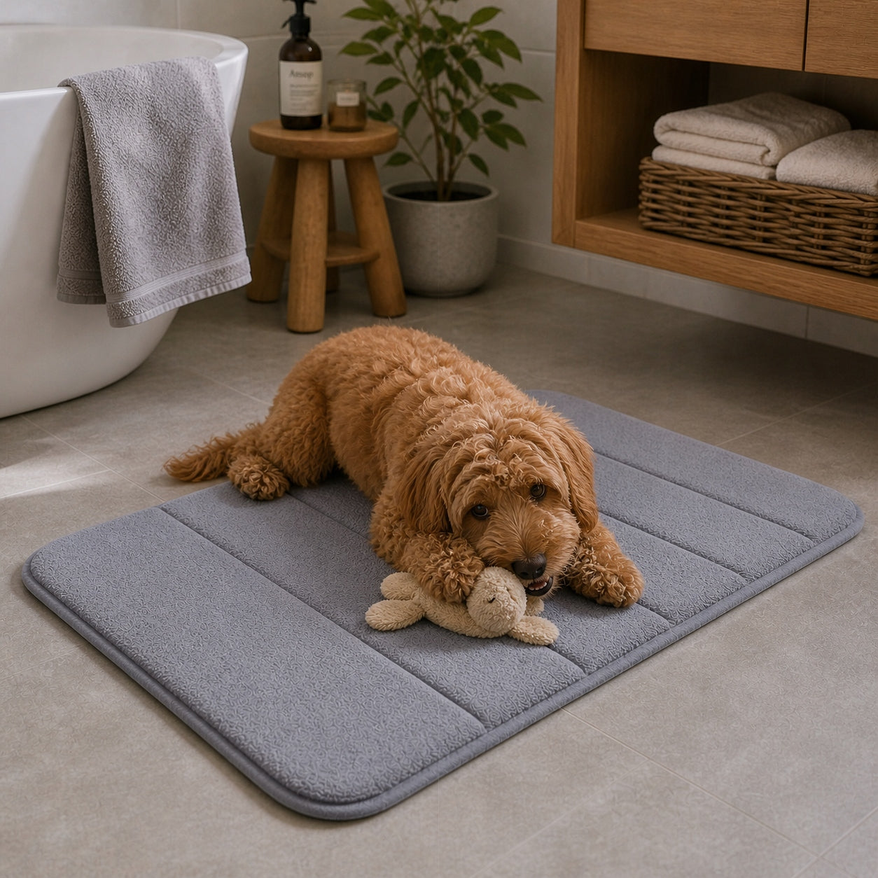 BATHROOM MAT NON-SLIP SHOWER GREY 40 x 60 cm SOFT RUG Length 40 cm