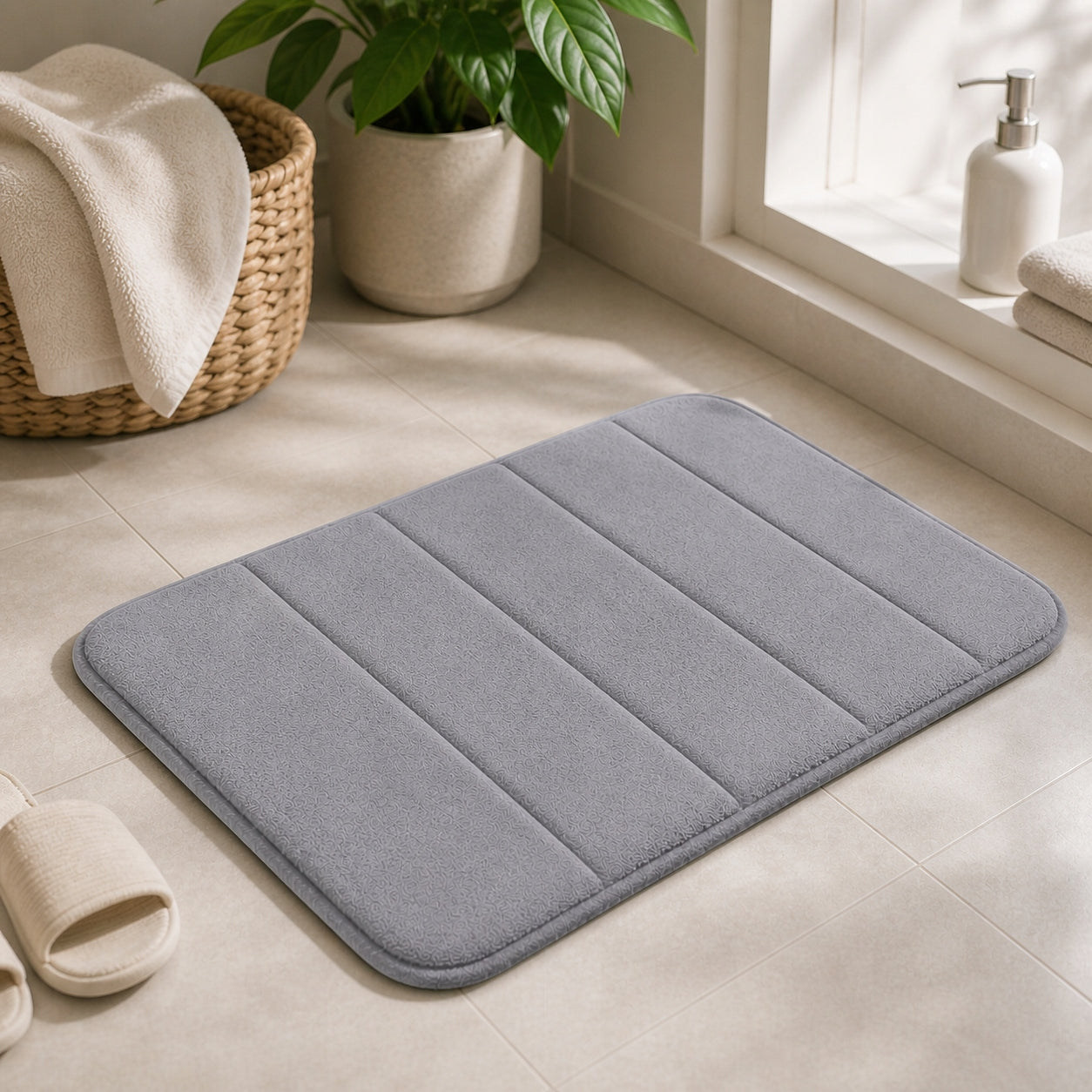 BATHROOM MAT NON-SLIP SHOWER GREY 40 x 60 cm SOFT RUG Material microfiber