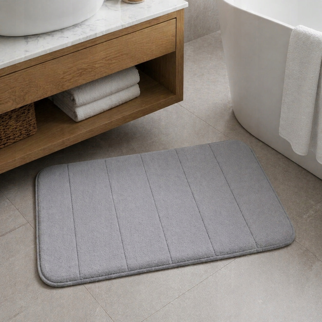 BATHROOM MAT NON-SLIP SHOWER GREY 40 x 60 cm SOFT RUG Shape rectangle