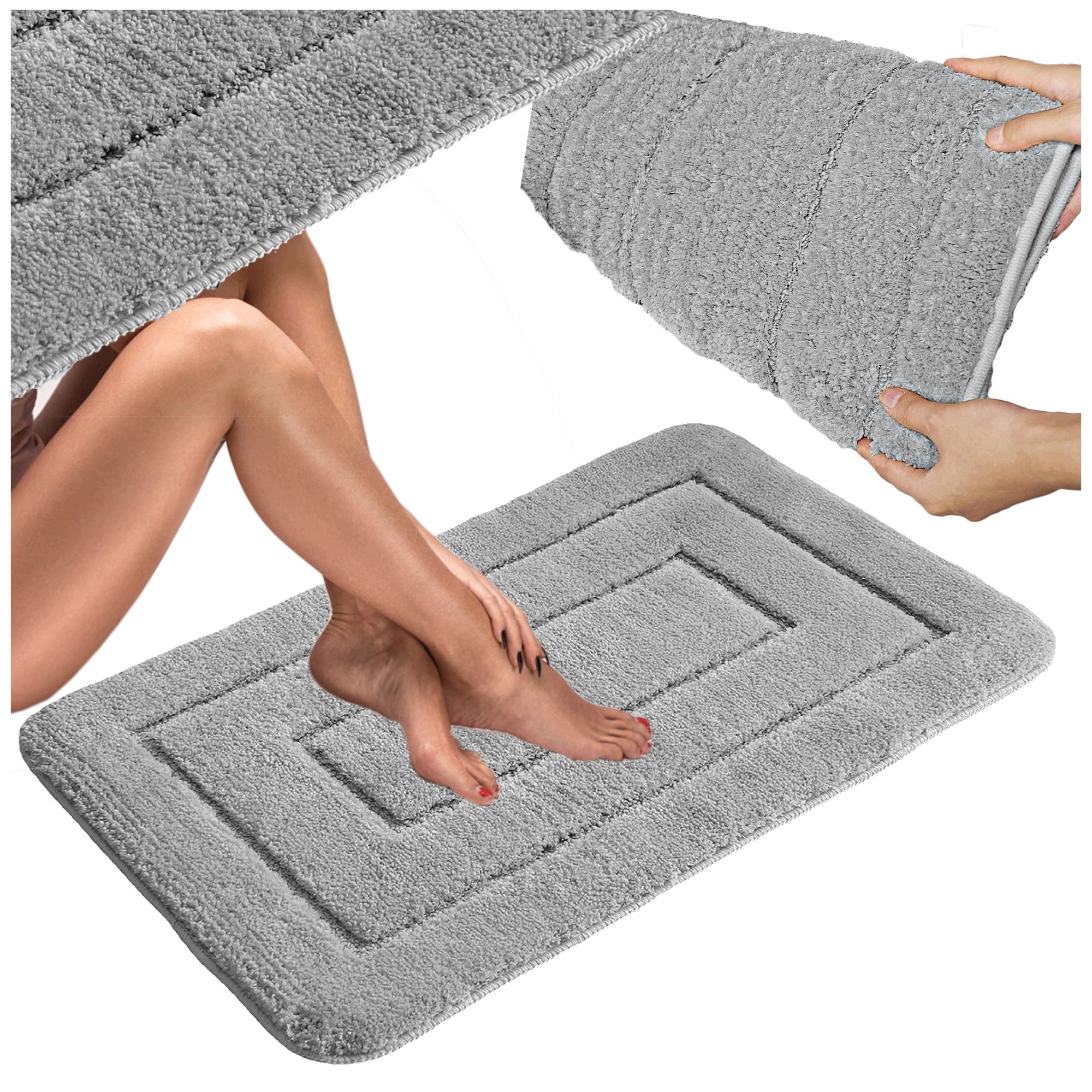 BATHROOM RUG 50 X 80 CM BATHROOM MAT NON-SLIP GREY FOOT Packaging status original