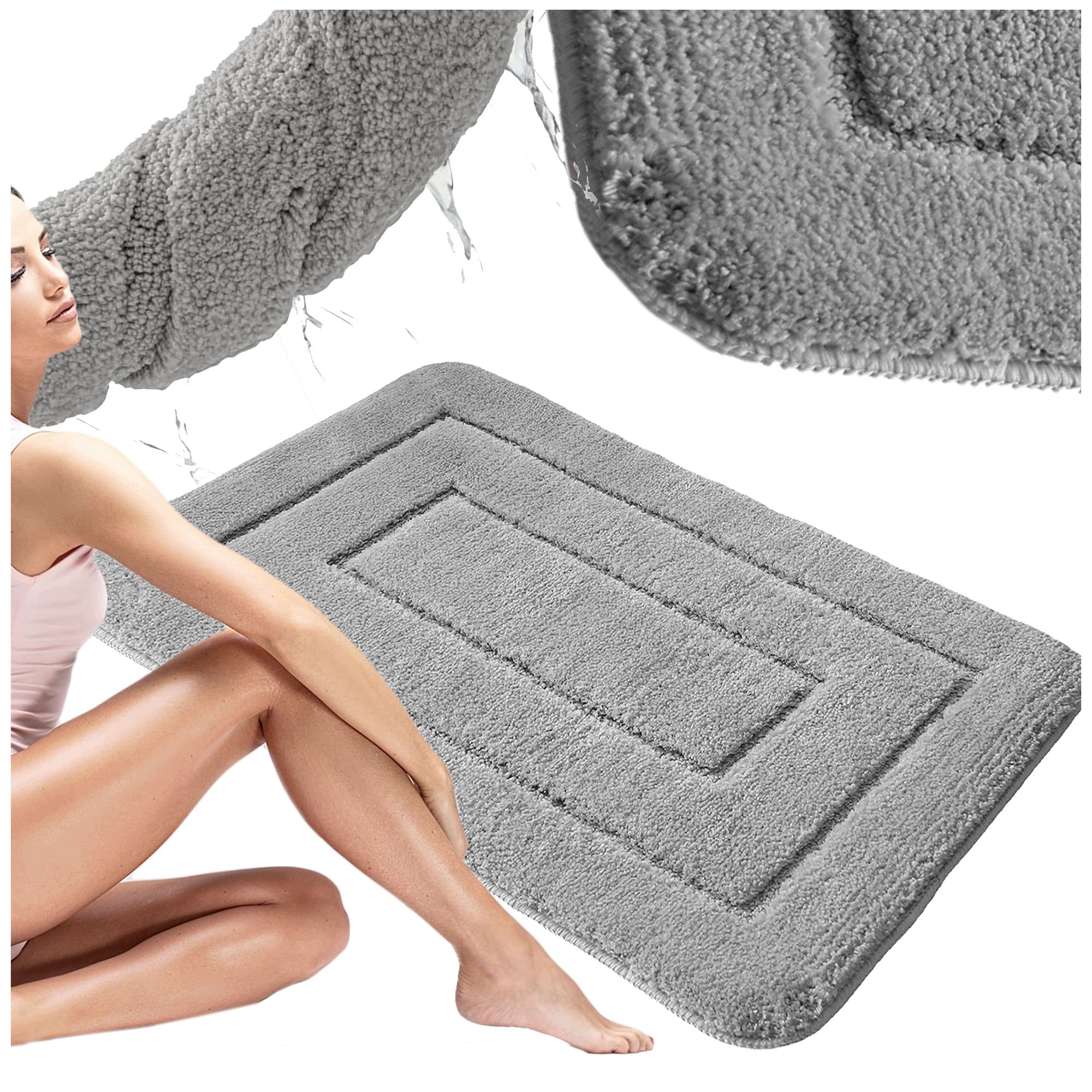 BATHROOM RUG 50 X 80 CM BATHROOM MAT NON-SLIP GREY FOOT
