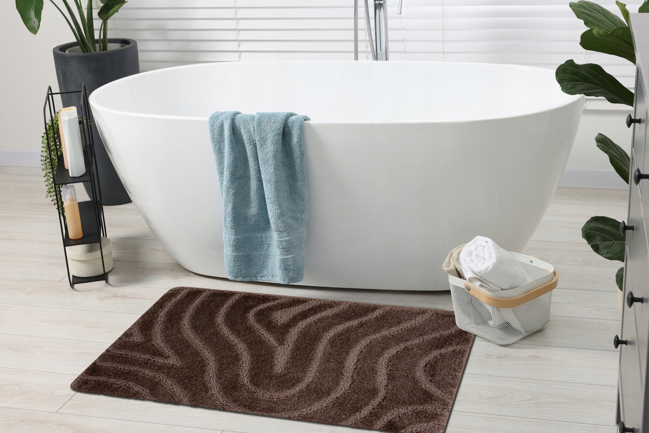 BATHROOM RUG 50x80 WAVES BROWN NON-SLIP SOFT #KPL303 Brand Dywany Łuszczów
