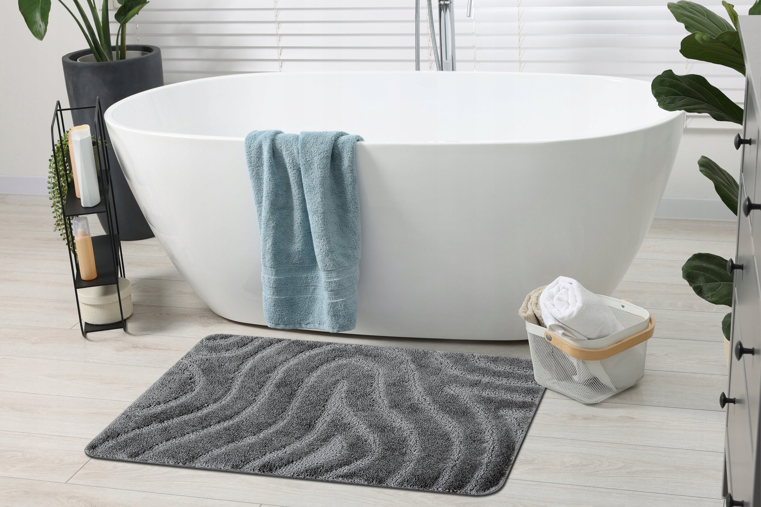 BATHROOM RUG 50x80 WAVES grey NON-SLIP SOFT #KPL253 Brand Dywany Łuszczów