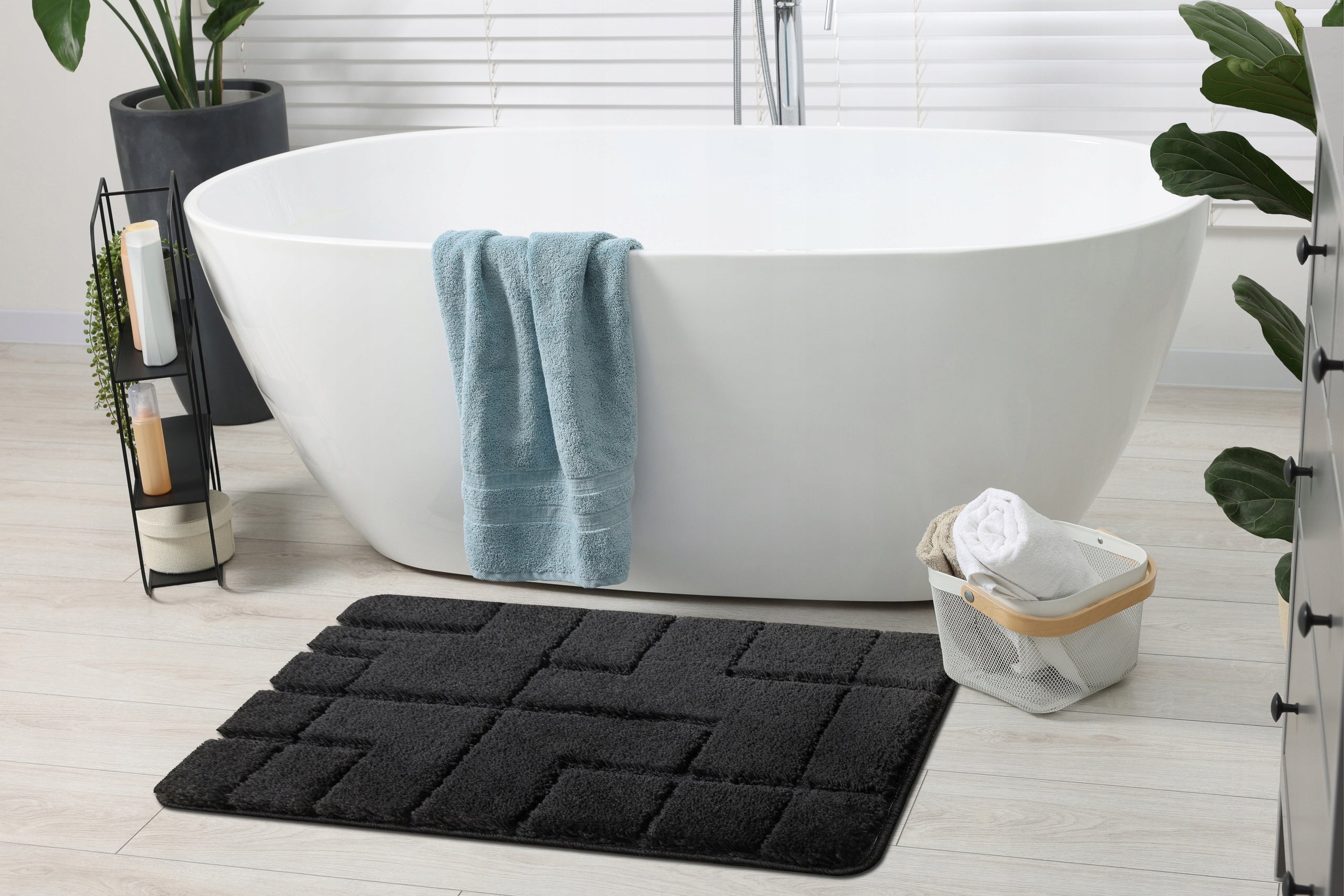 BATHROOM RUG 60x100 LINES black NON-SLIP SOFT #KPL266 Brand Dywany Łuszczów