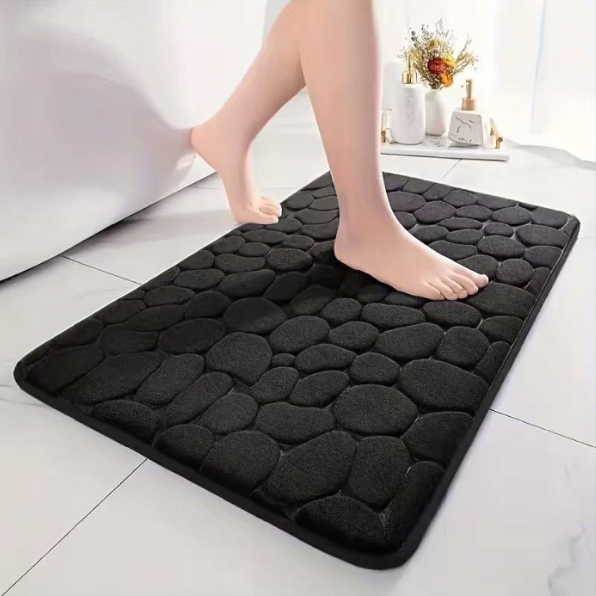 BATHROOM RUG 80X50 QUICK DRYING ABSORBENT ANTI-SLIP BLACK Length 80 cm