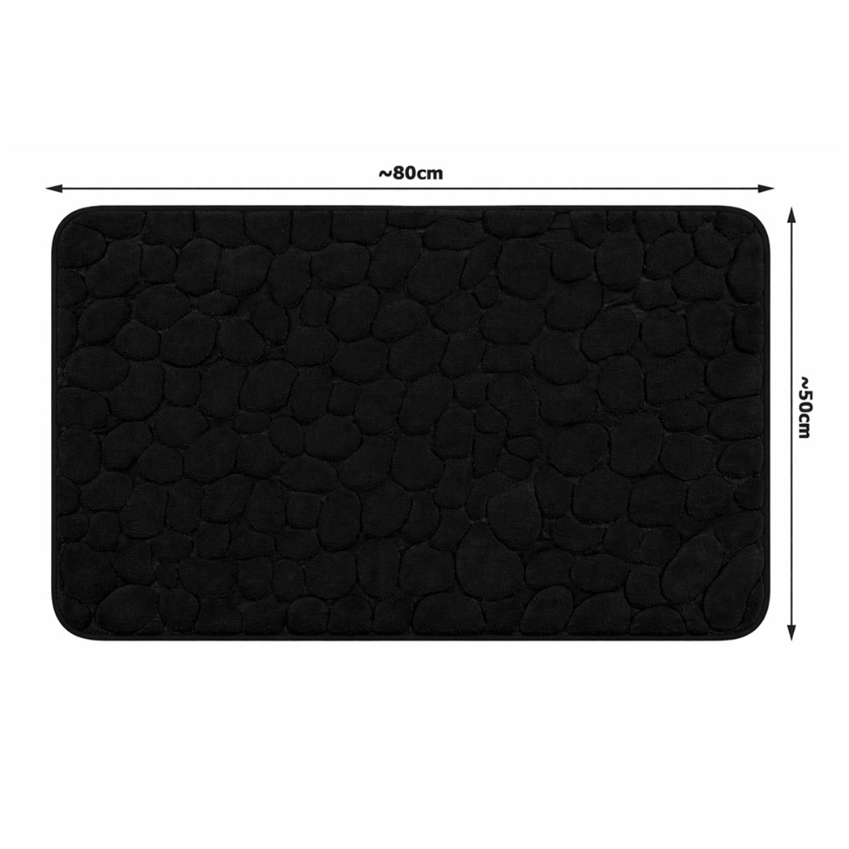 BATHROOM RUG 80X50 QUICK DRYING ABSORBENT ANTI-SLIP BLACK Thickness 1 mm
