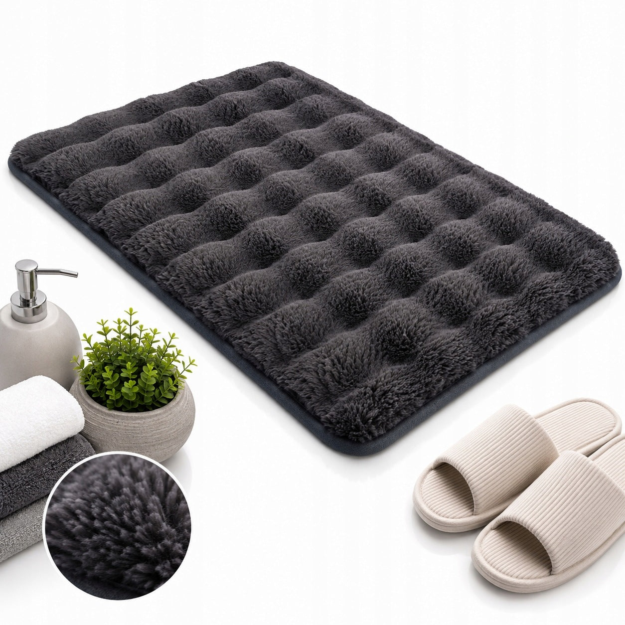 BATHROOM RUG ANTHRACITE SOFT FUR NON-SLIP 60x90cm
