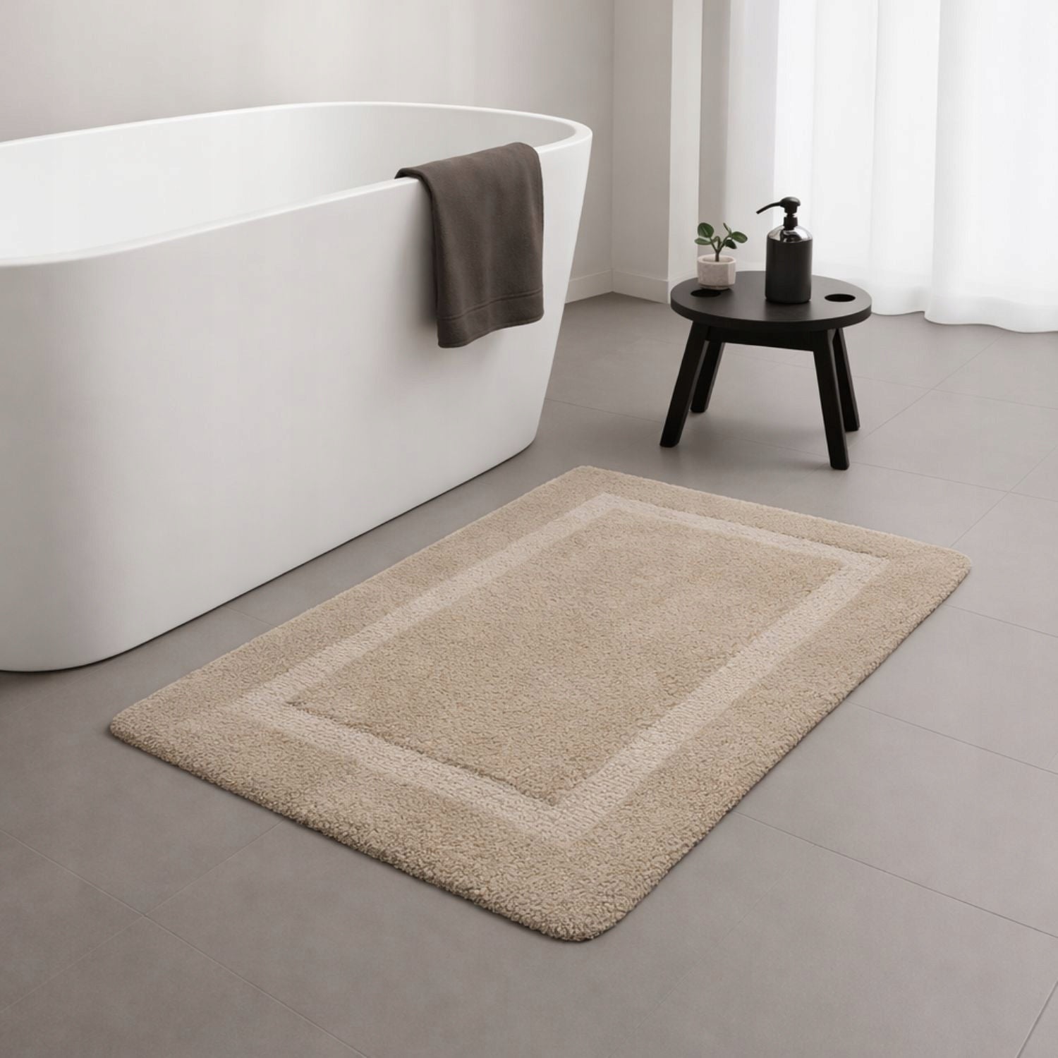 BATHROOM RUG BEIGE 50x80 THICK NON-SLIP SOFT MOCCA RUGS Packaging status original