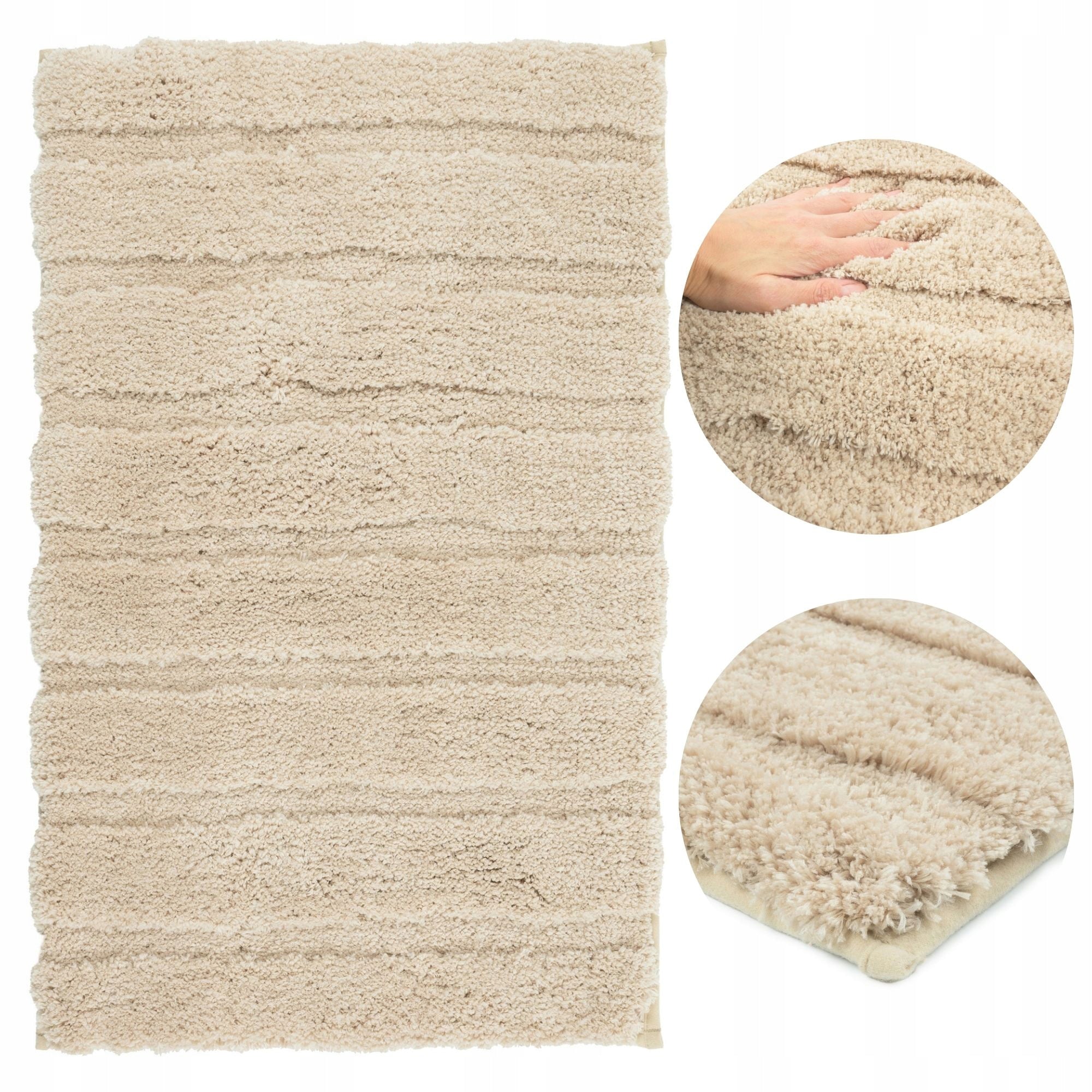 BATHROOM RUG BEIGE 50x80CM SOFT NON-SLIP DECORATIVE SHAGGY