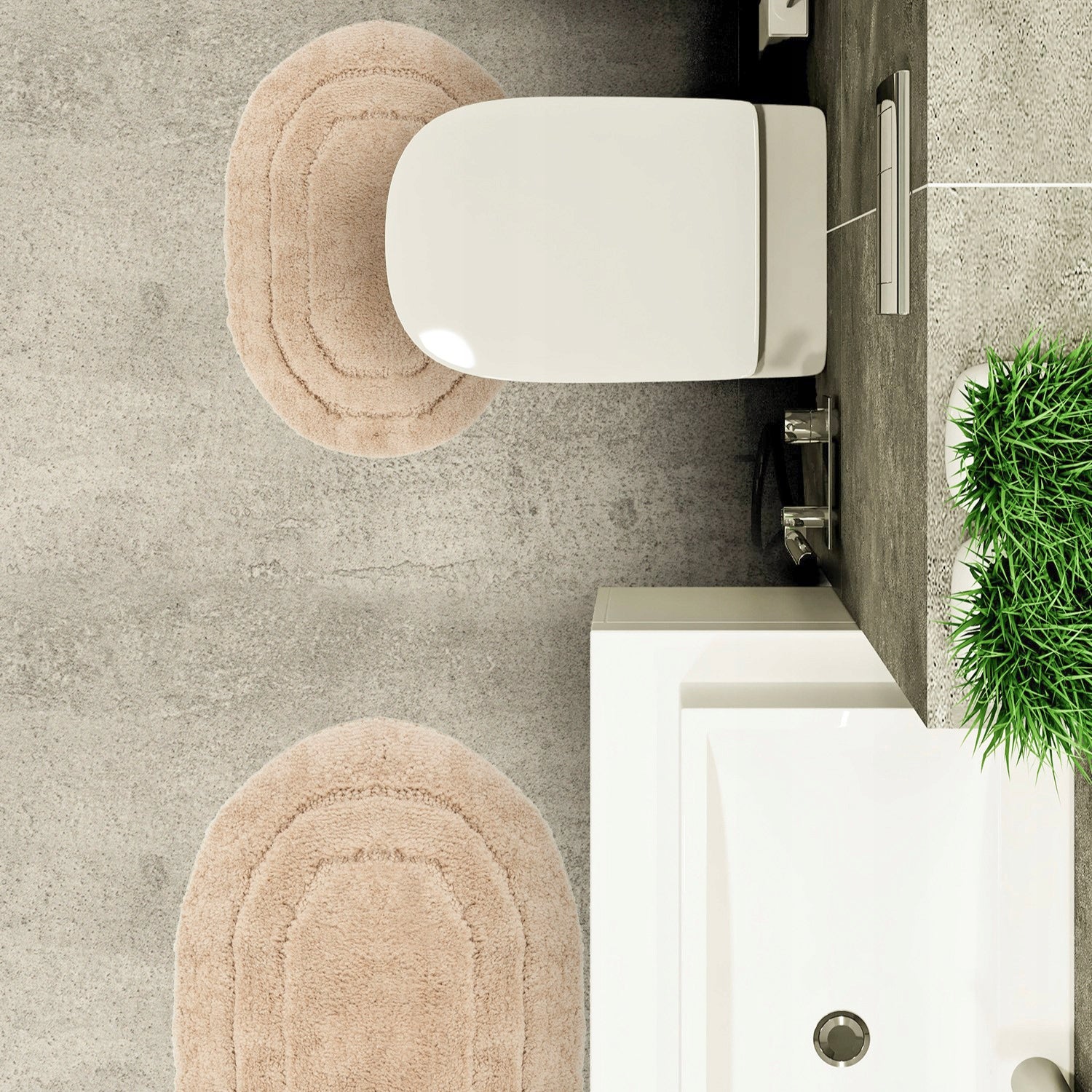 BATHROOM RUG BEIGE NON-SLIP 40x60CM SOFT ABSORBENT OVAL MAT Brand e-floor