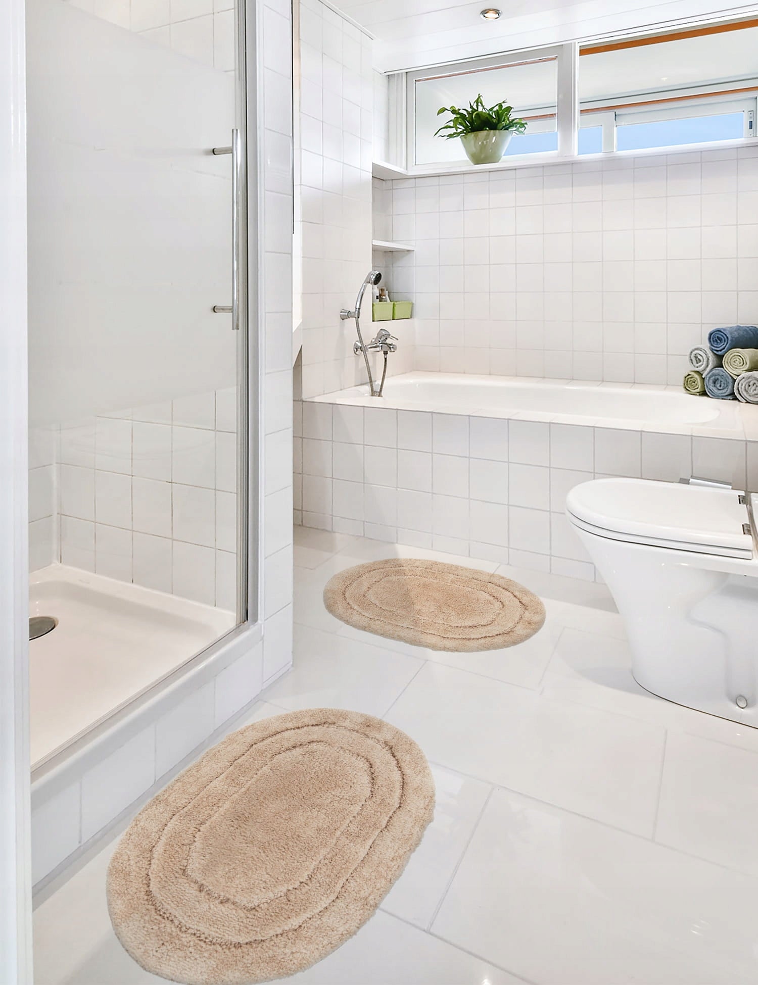 BATHROOM RUG BEIGE SOFT ABSORBENT ANTI-SLIP MAT 50x80CM Thickness 12 mm
