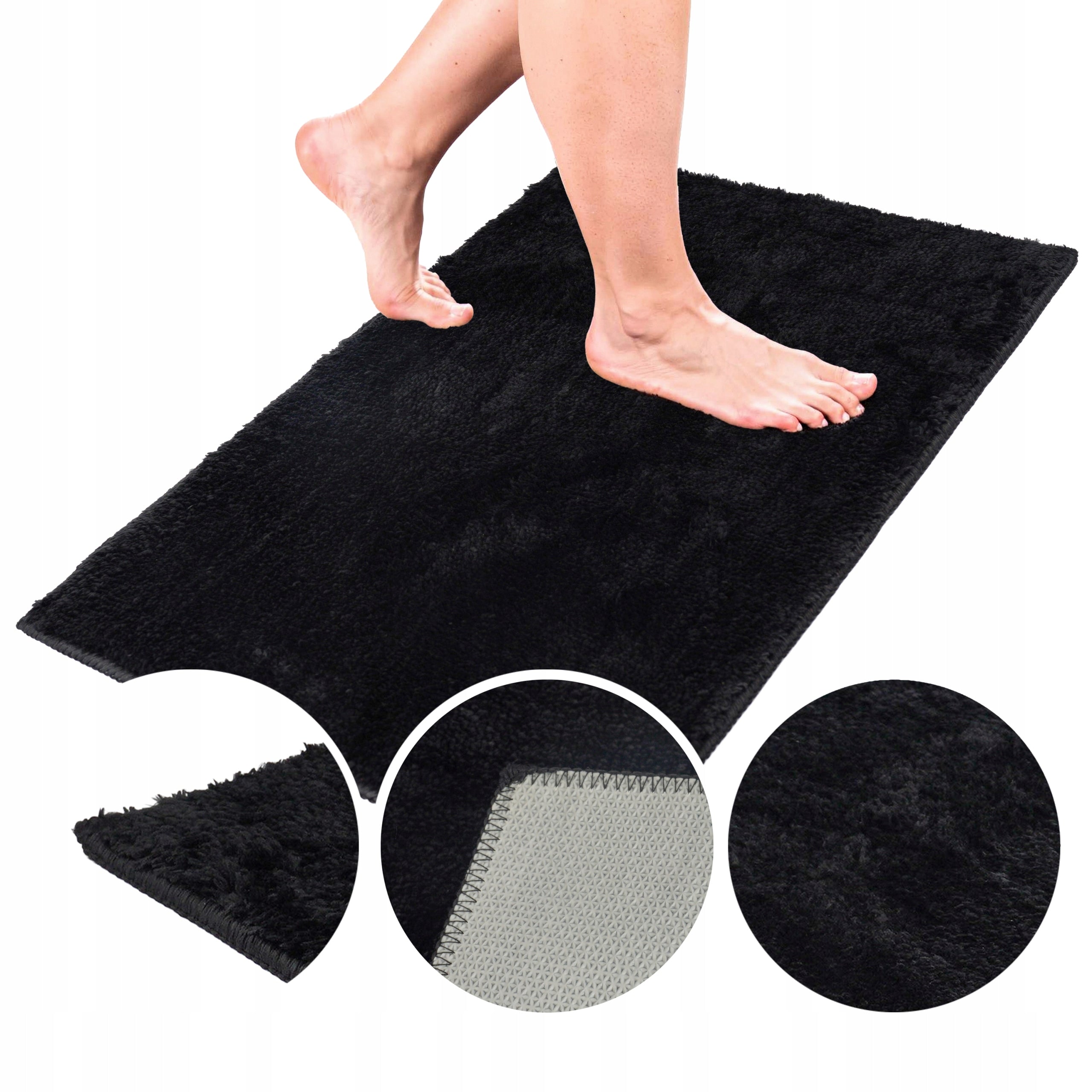BATHROOM RUG BLACK 60x40 NON-SLIP ABSORBENT MICROFIBER SOFT