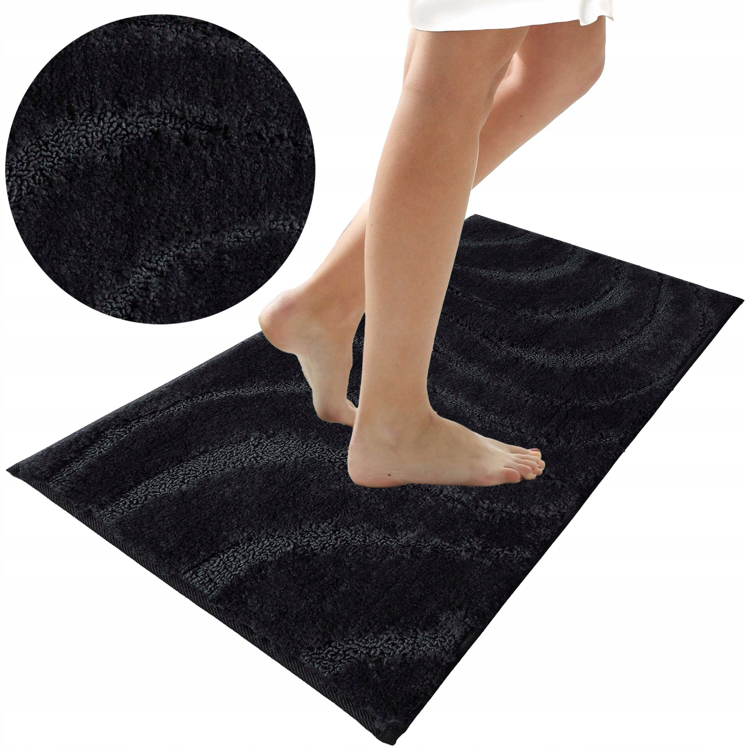 BATHROOM RUG BLACK 60x40 SOFT ABSORBENT NON-SLIP MICROFIBER