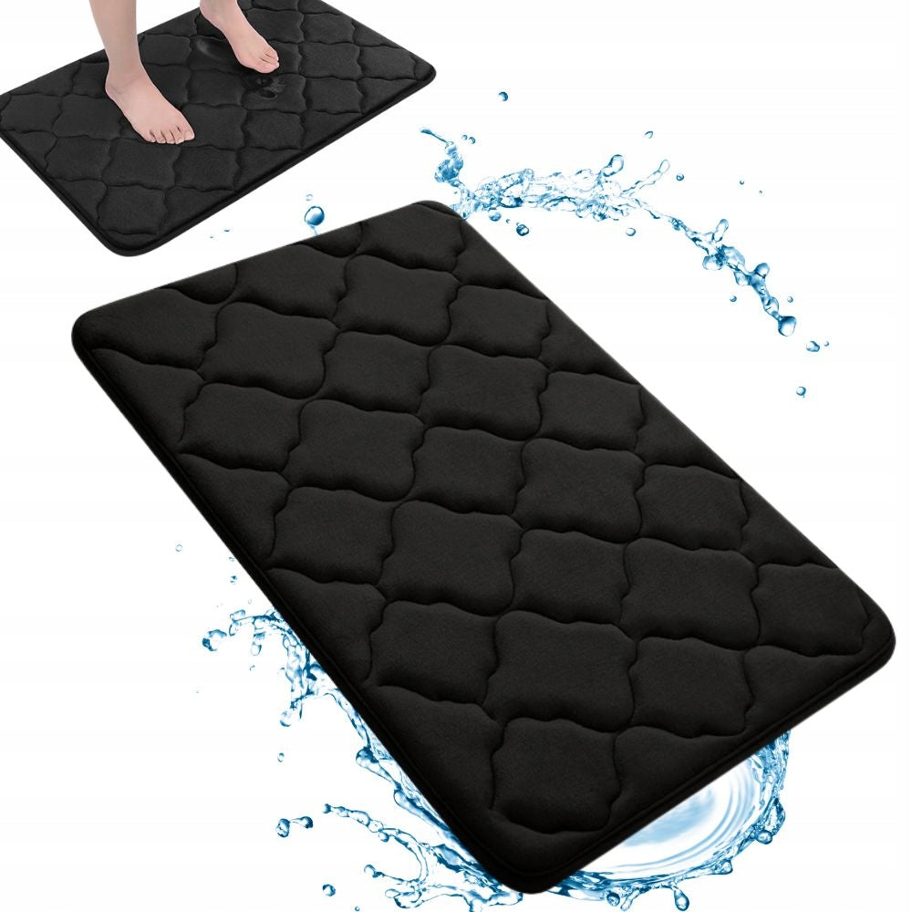 BATHROOM RUG BLACK SOFT WATER ABSORBENT MEMORY FOAM NON-SLIP