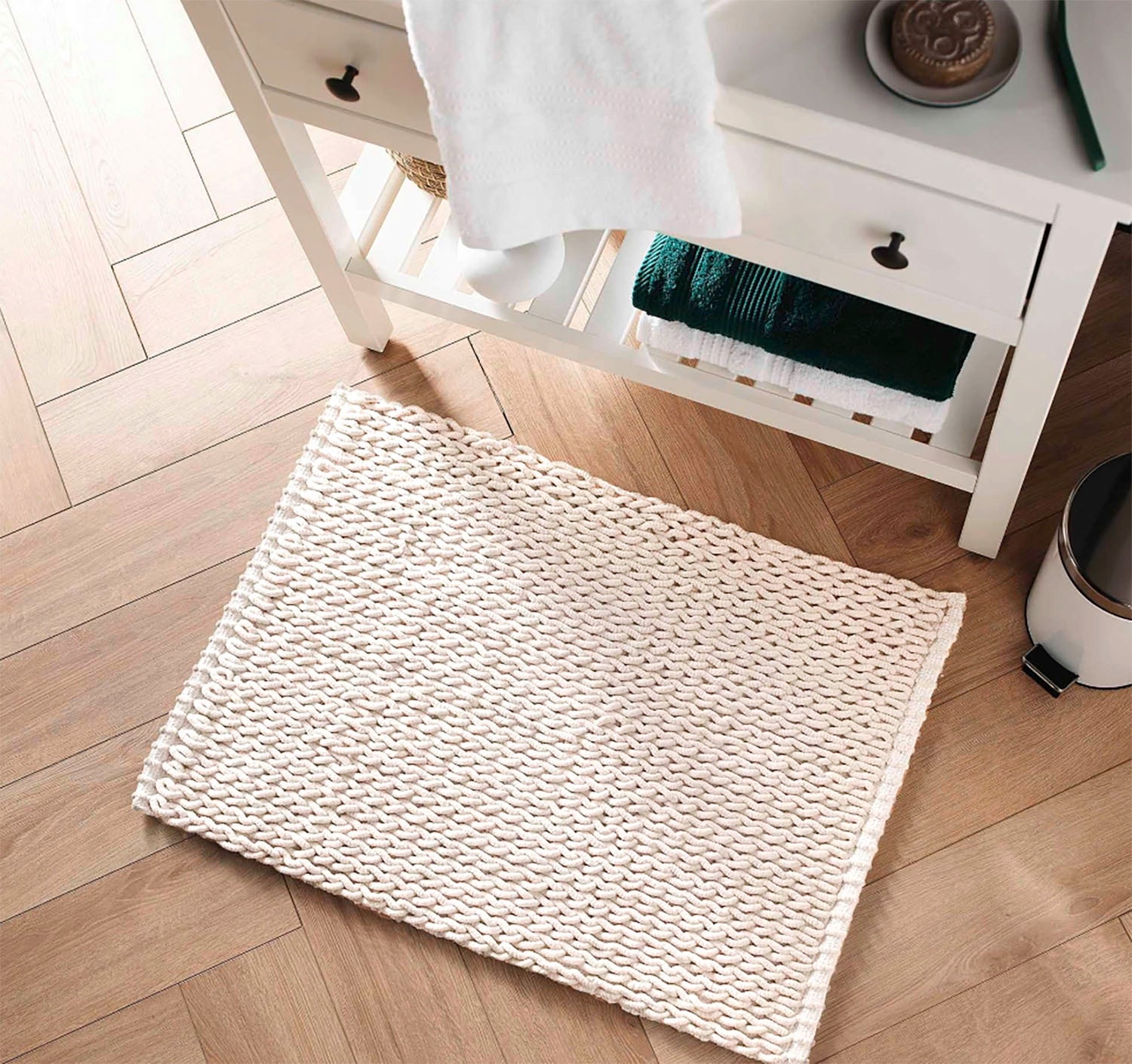 BATHROOM RUG BRAIDED POLYESTER 50 X 80 CM BEIGE Product width 80 cm