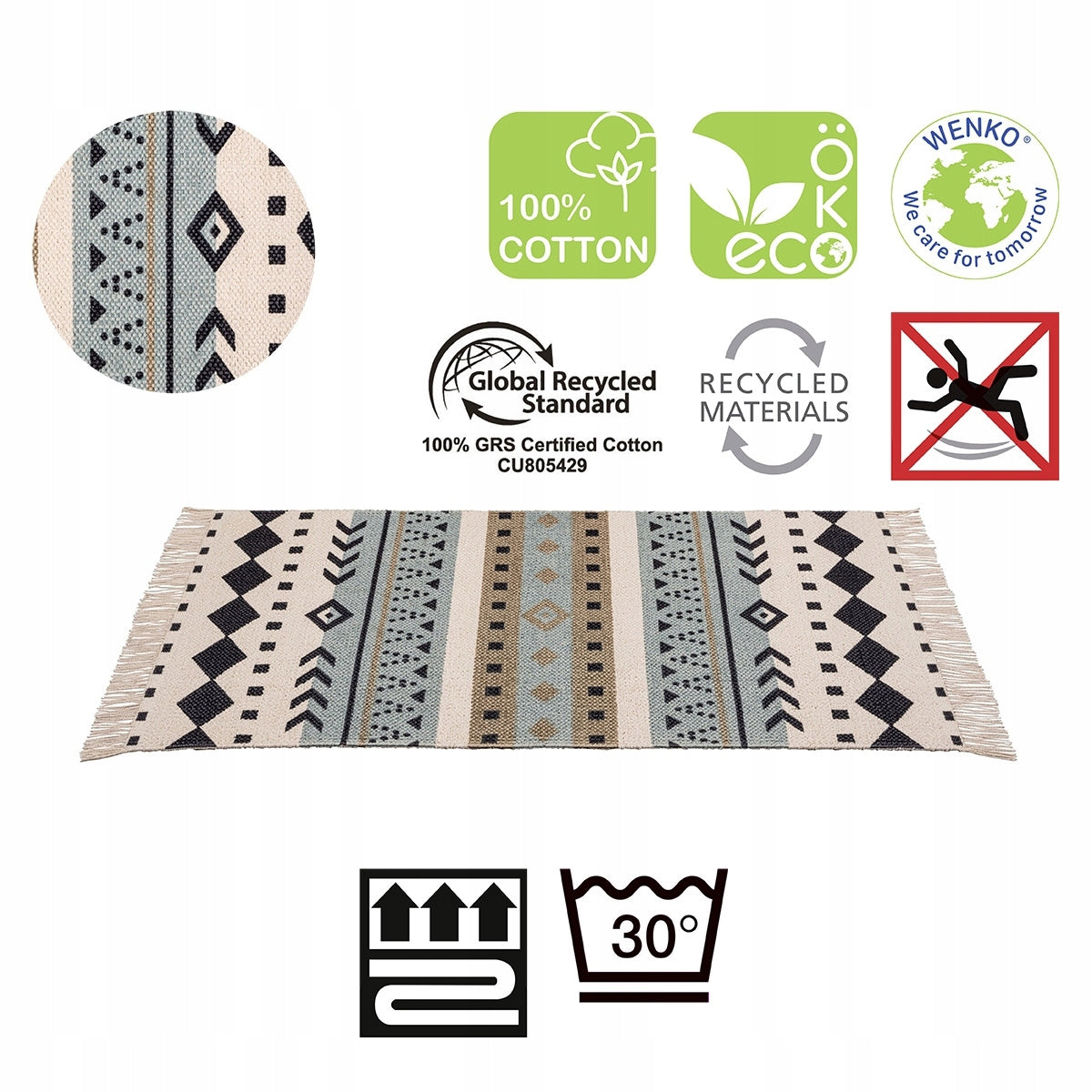 BATHROOM RUG COTTON 50 X 80 CM NON-SLIP LARGE-COLORED Brand Wenko
