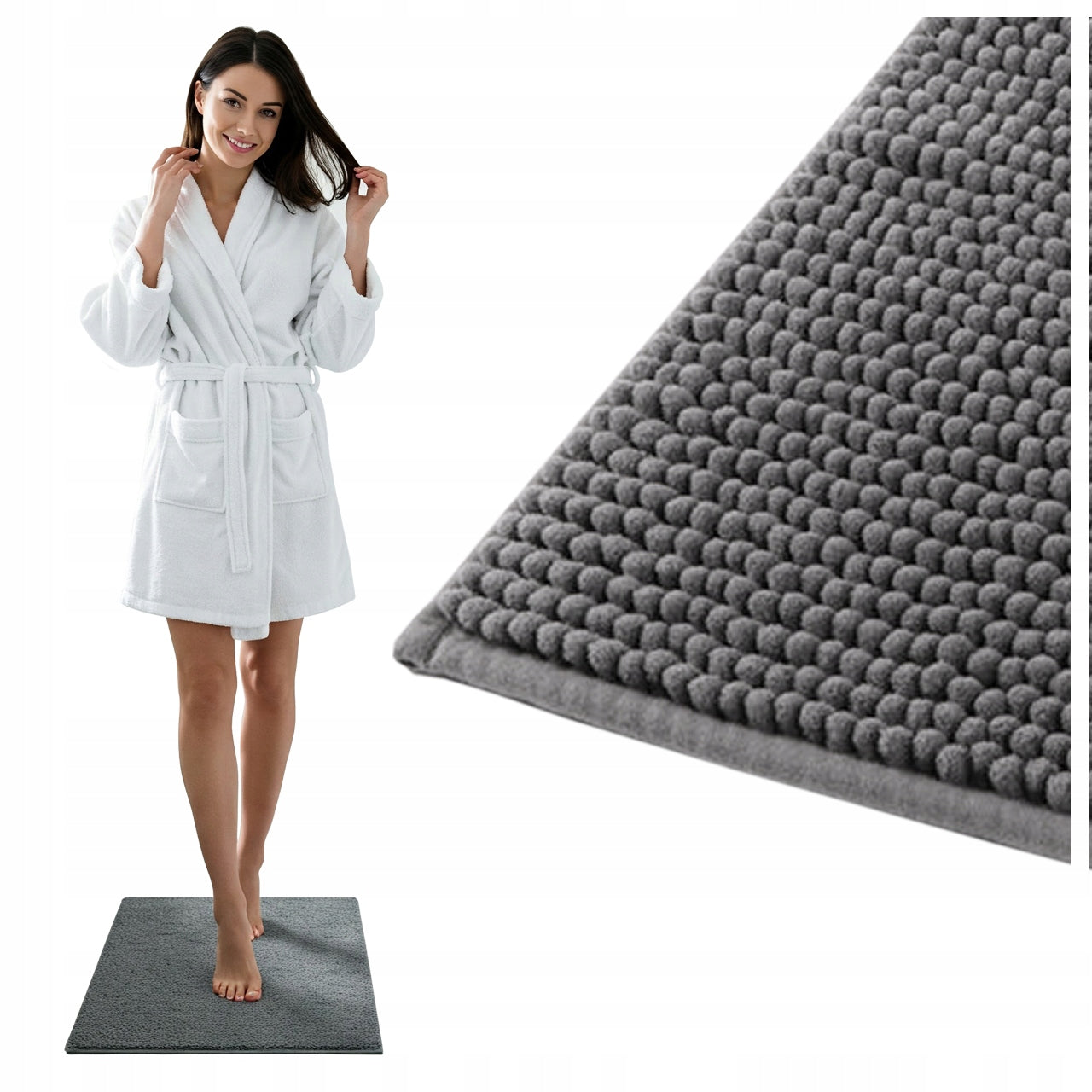 BATHROOM RUG GREY ABSORBENT ANTI-SLIP SOFT 40x60CM PERNILLE