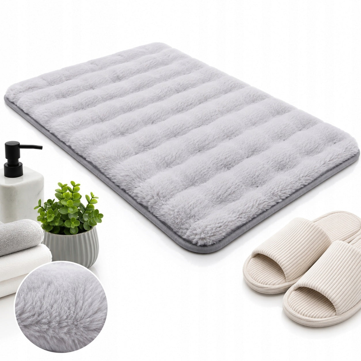 BATHROOM RUG GREY SOFT FUR NON-SLIP 60x90cm