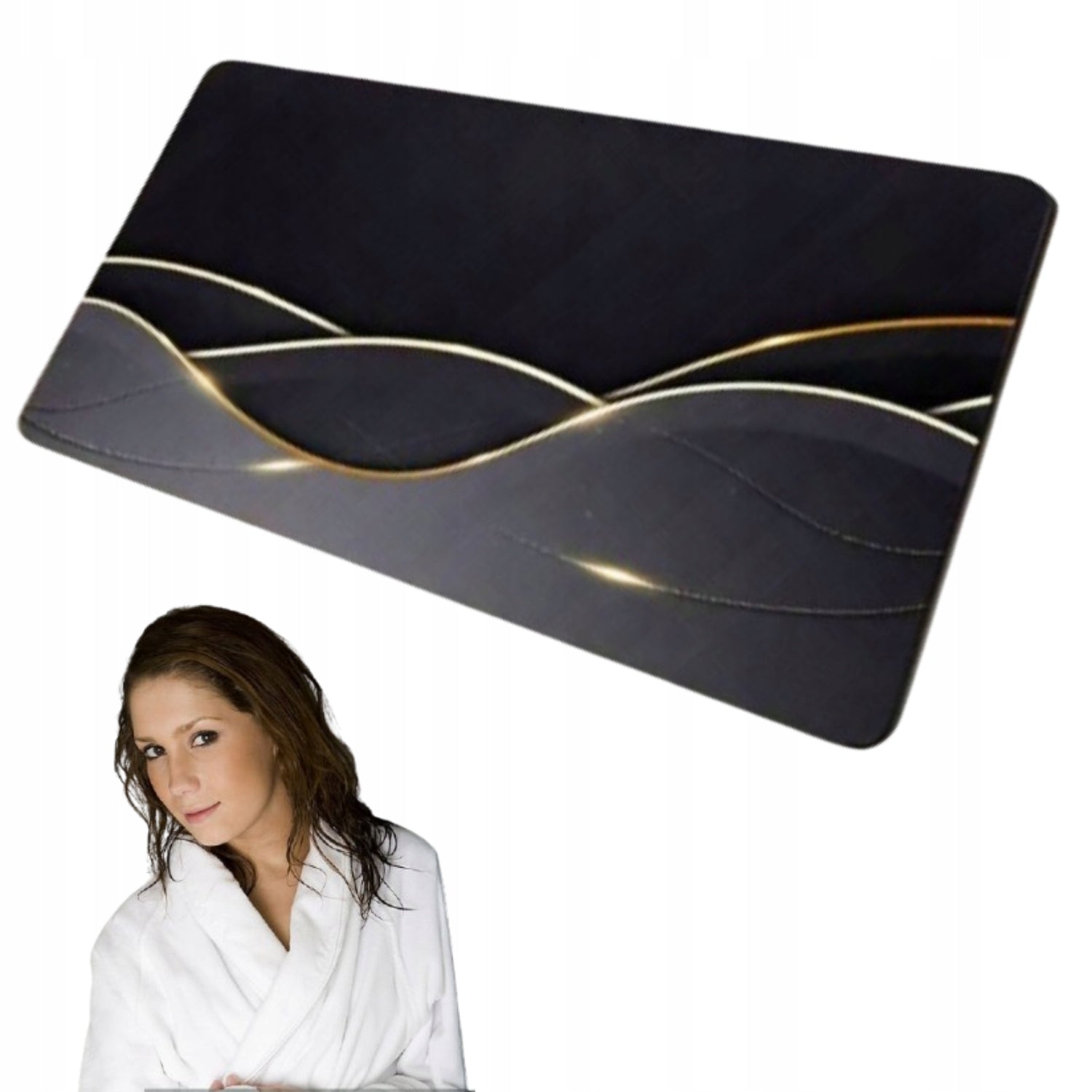 BATHROOM RUG MAT DURABLE ABSORBENT QUICK DRYING 50X80CM BLACK DESIGN