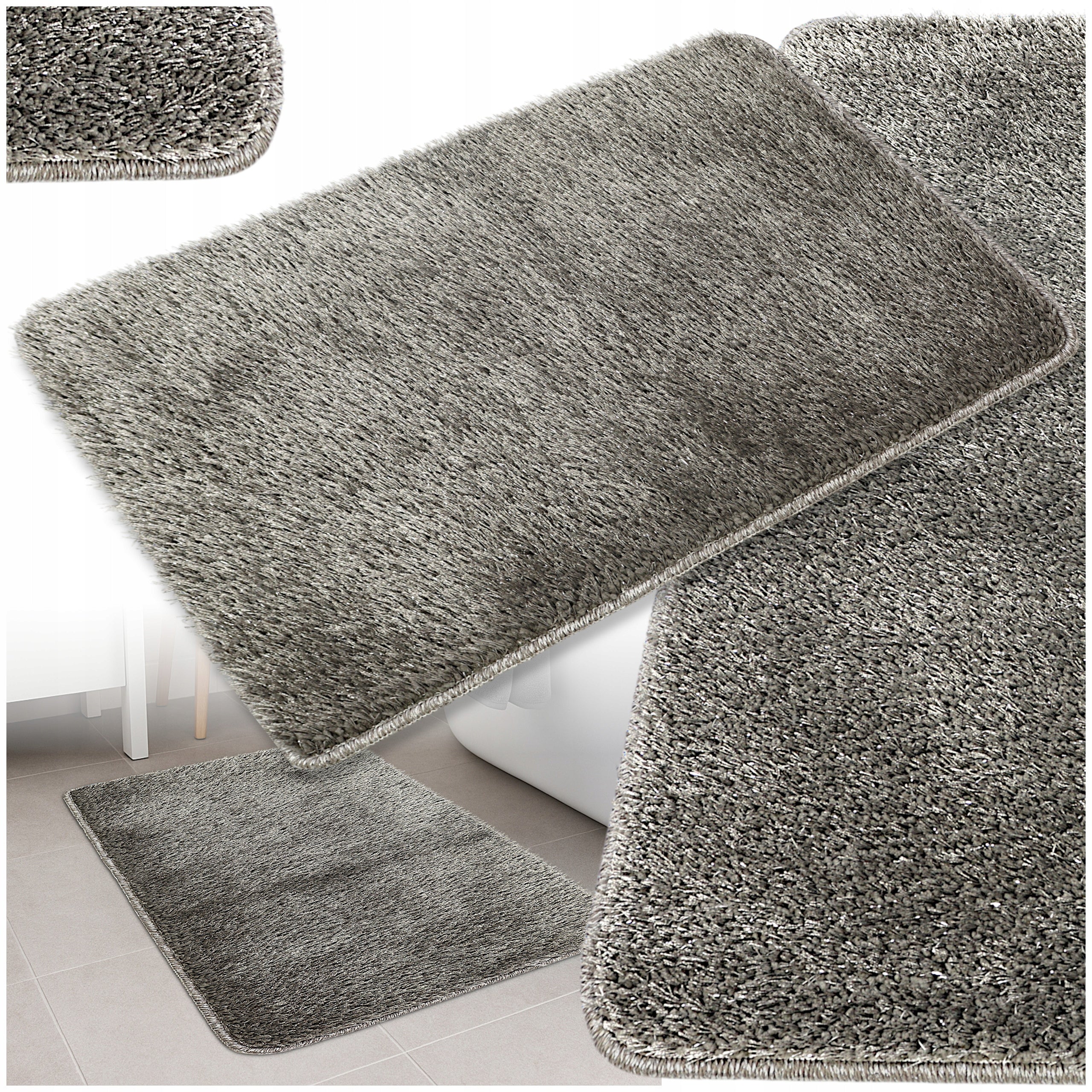 BATHROOM RUG NON-SLIP 60x100 GREY LARGE THICK SOFT GLOSSY Packaging status original