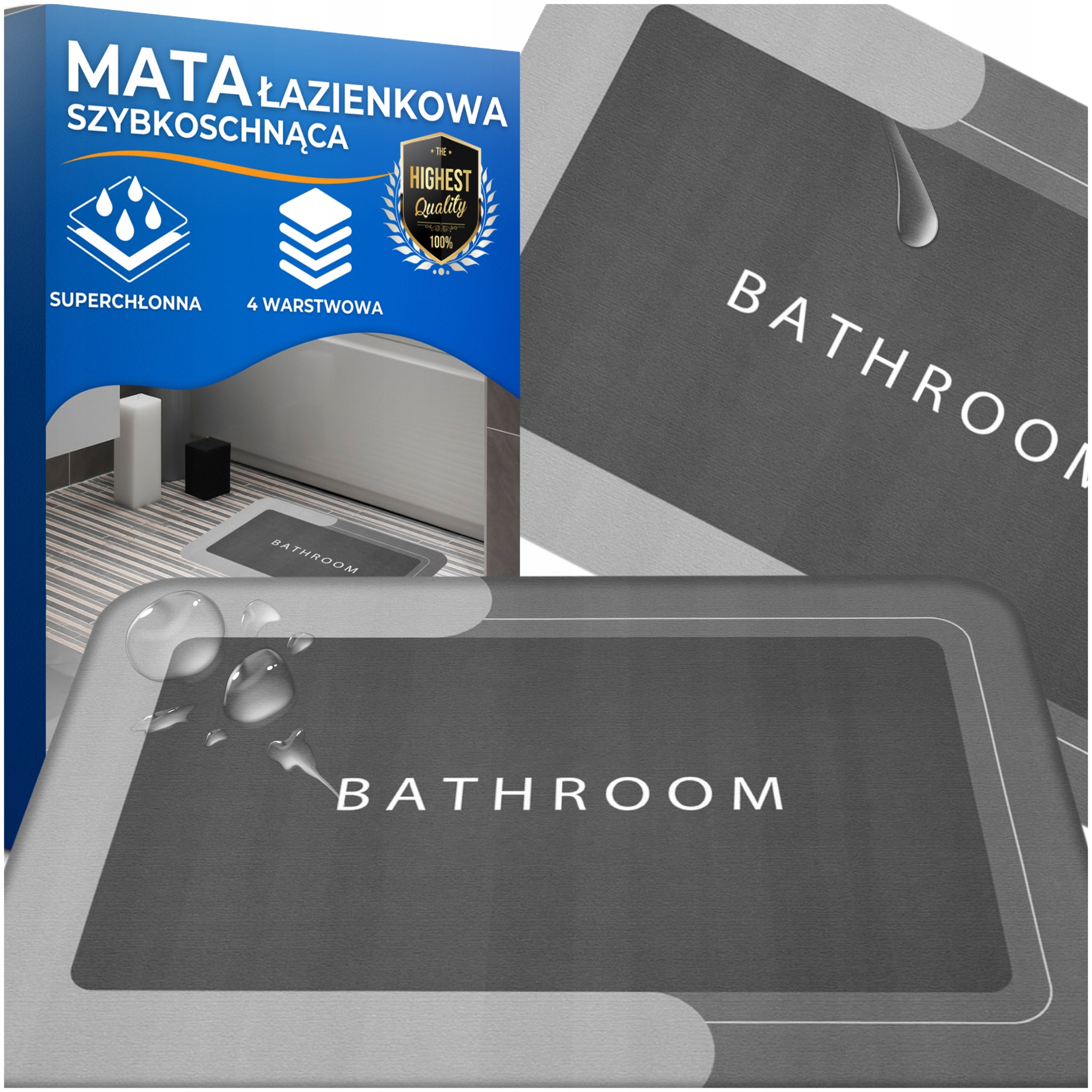 BATHROOM RUG NON-SLIP BATHROOM MAT QUICK-DRYING 60x40 cm