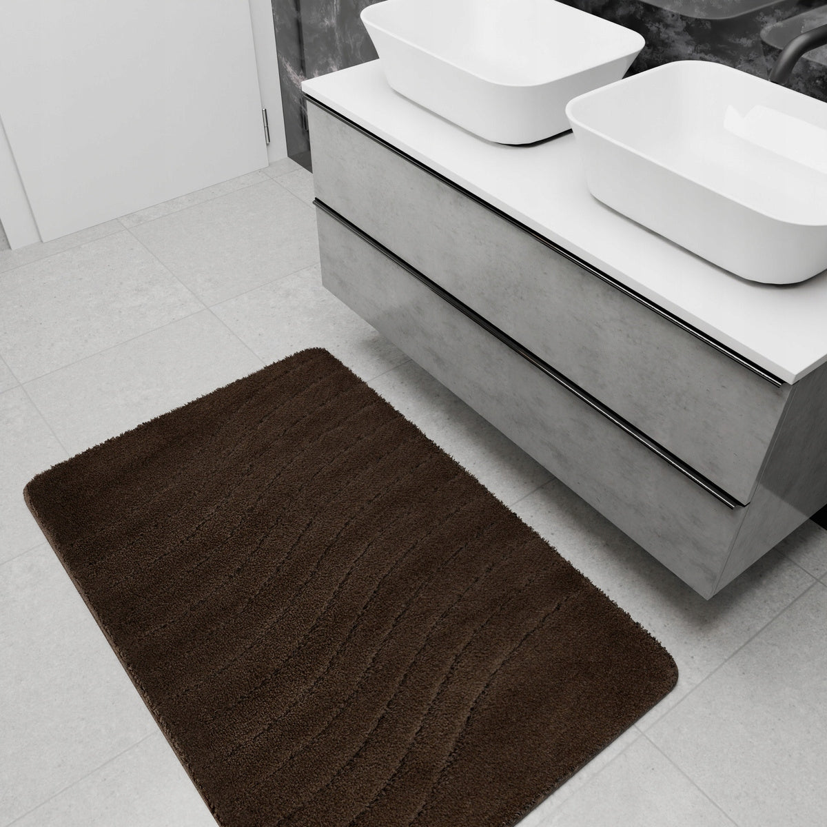 BATHROOM RUG NON-SLIP FOR WC BROWN WENGE WAVES MAT 50x80 cm Thickness 25 mm